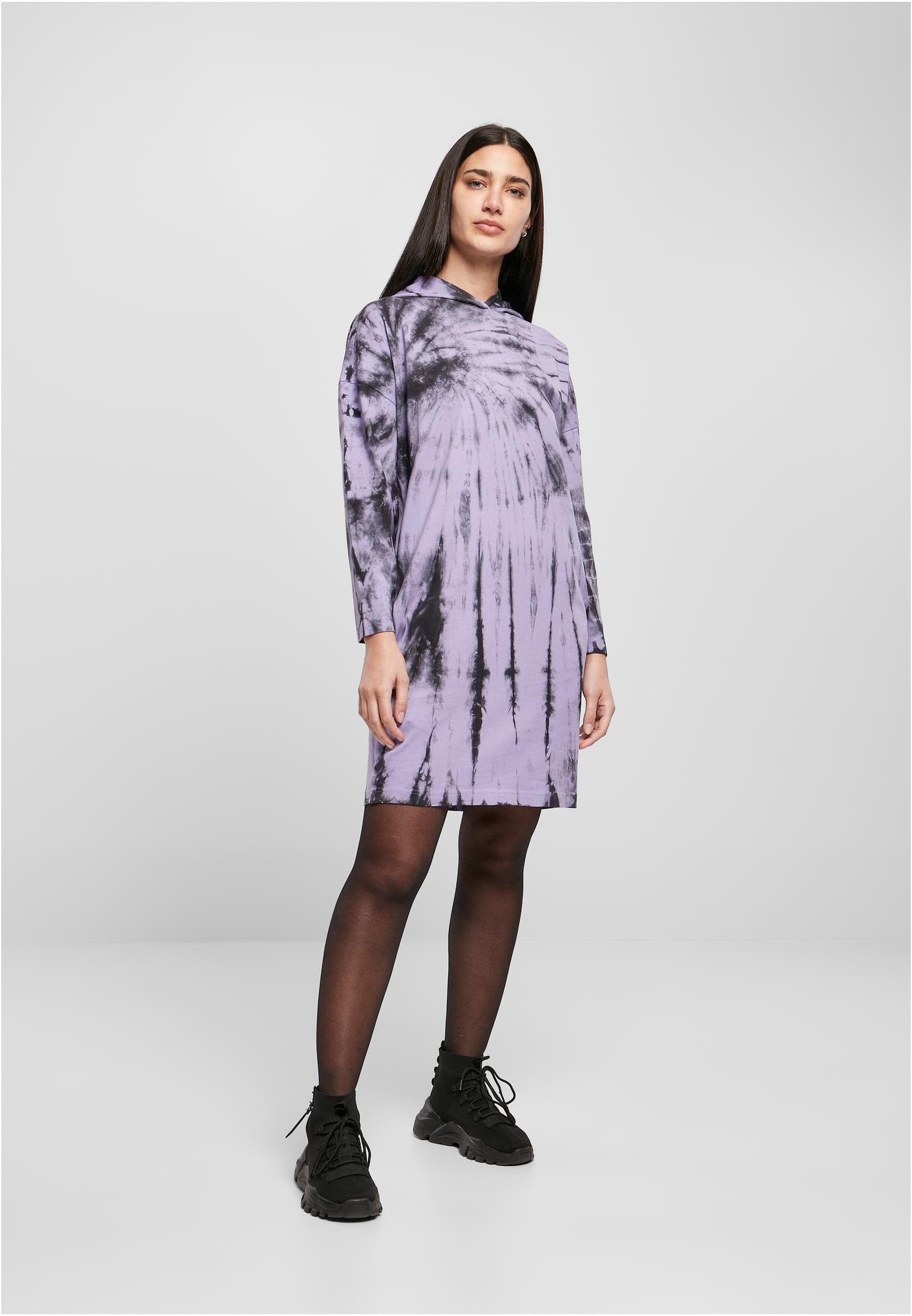 Ladies Oversized Tie Dye Hoody Dress | black/lavender