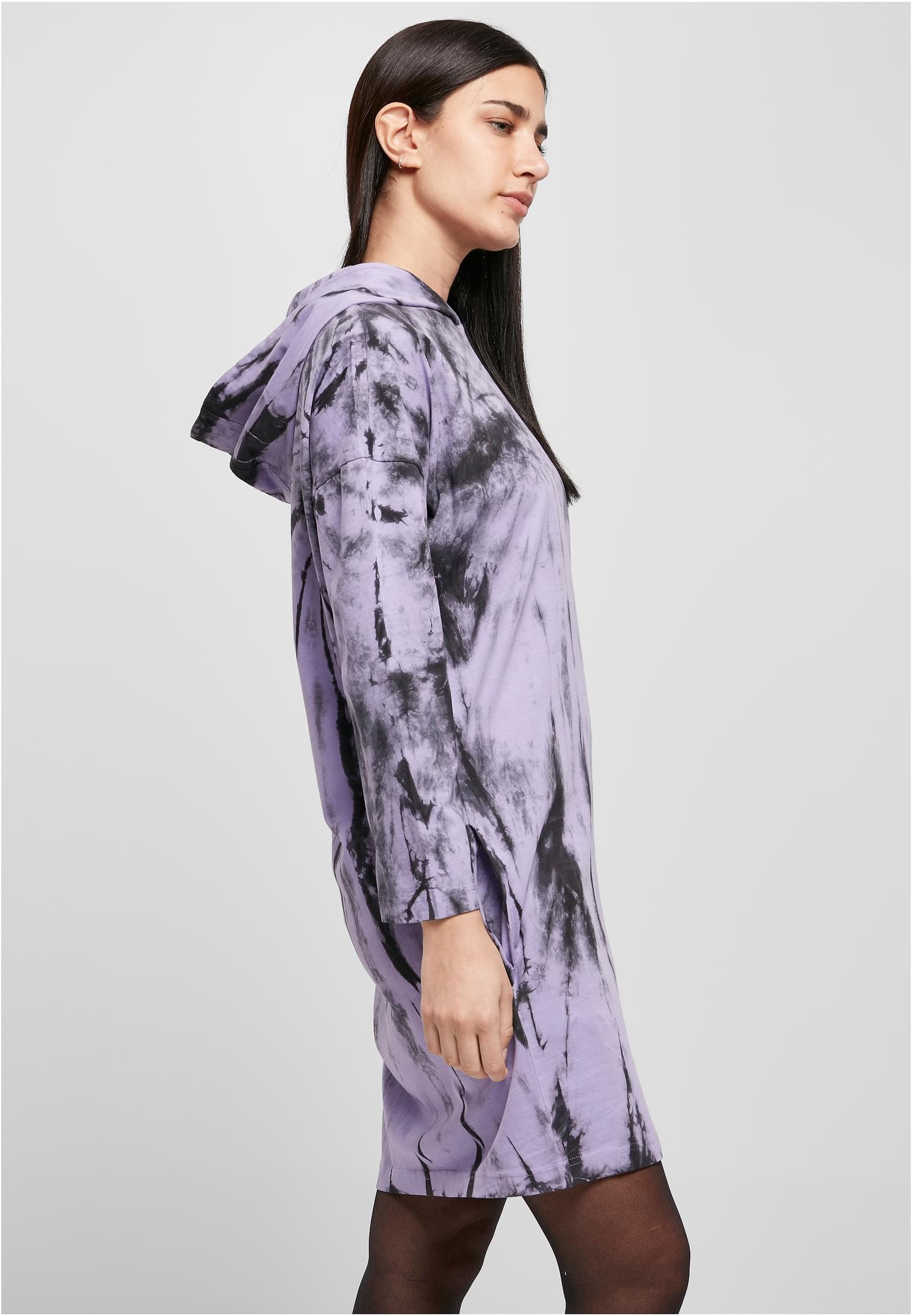 Ladies Oversized Tie Dye Hoody Dress | black/lavender