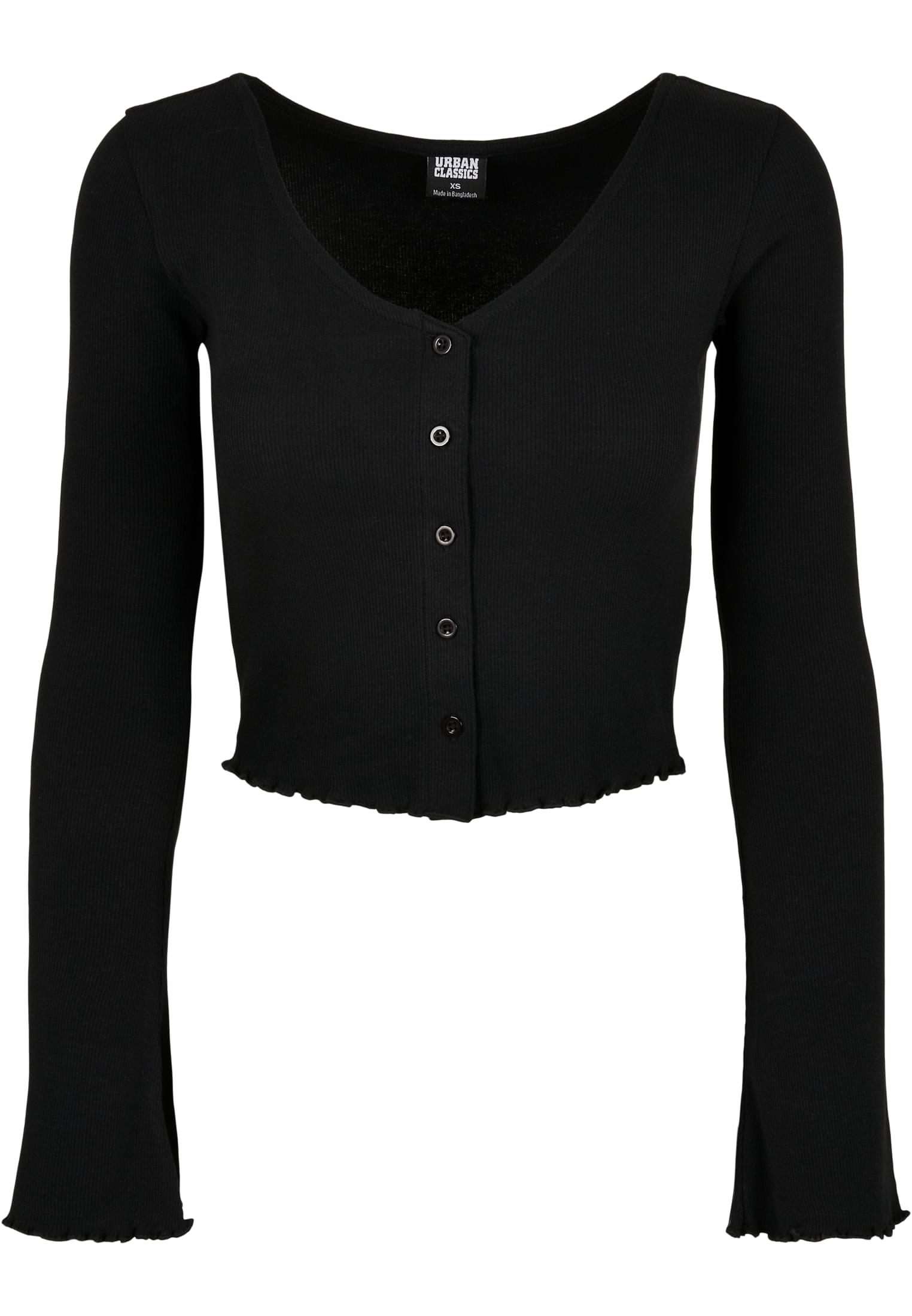 Ladies Cropped Rib Cardigan | black