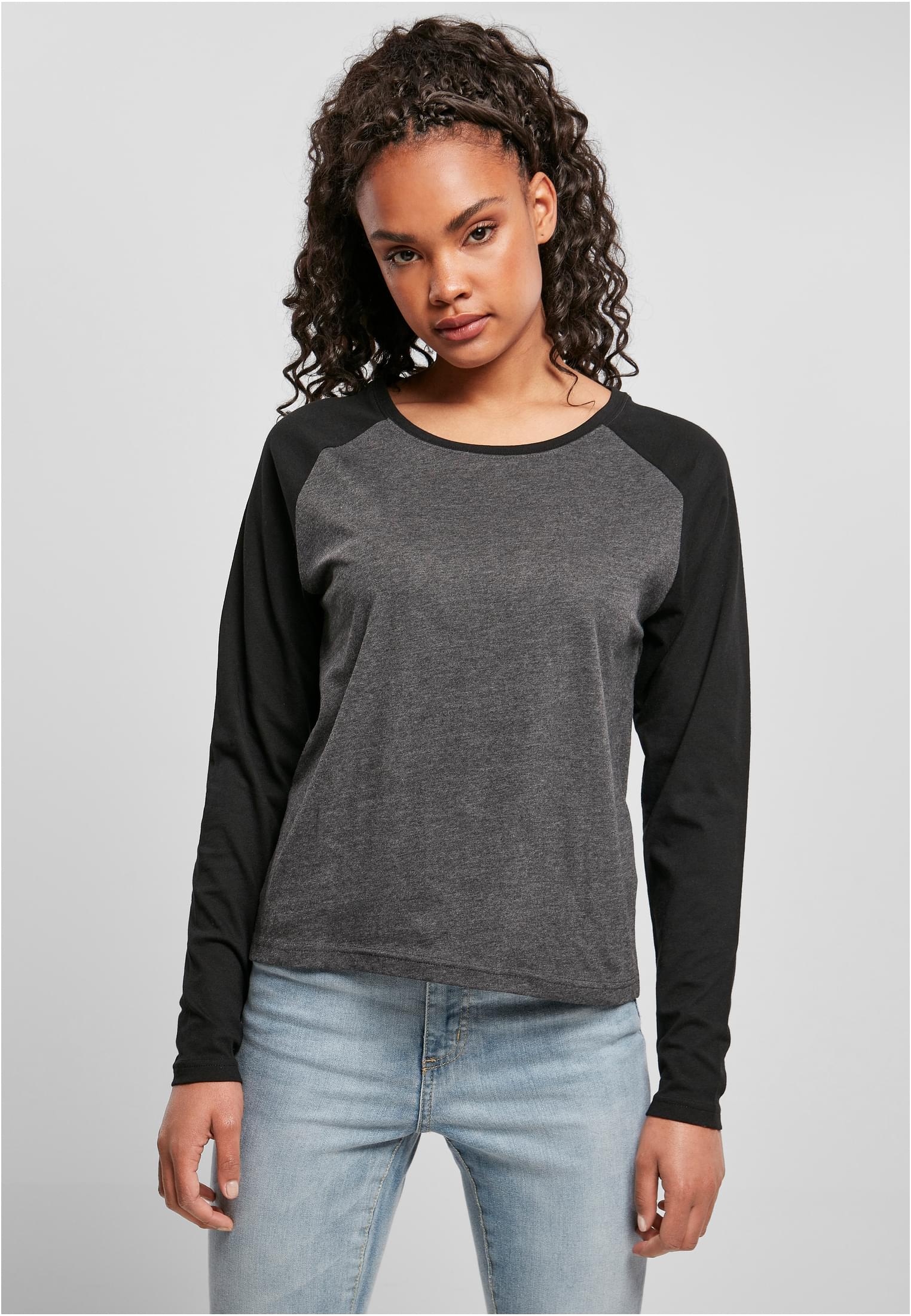 Ladies Contrast Raglan Longsleeve | charcoal/black