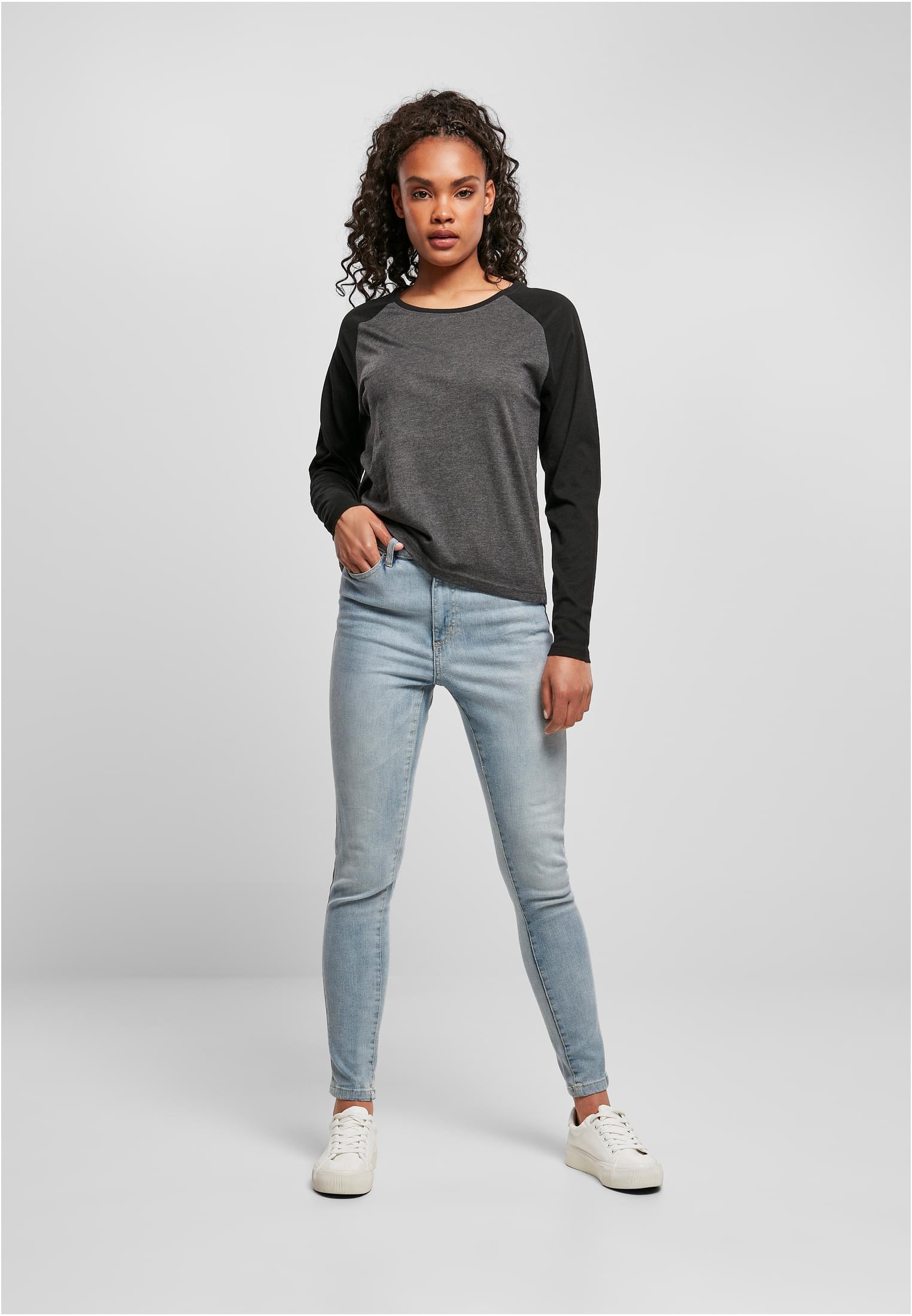 Ladies Contrast Raglan Longsleeve | charcoal/black