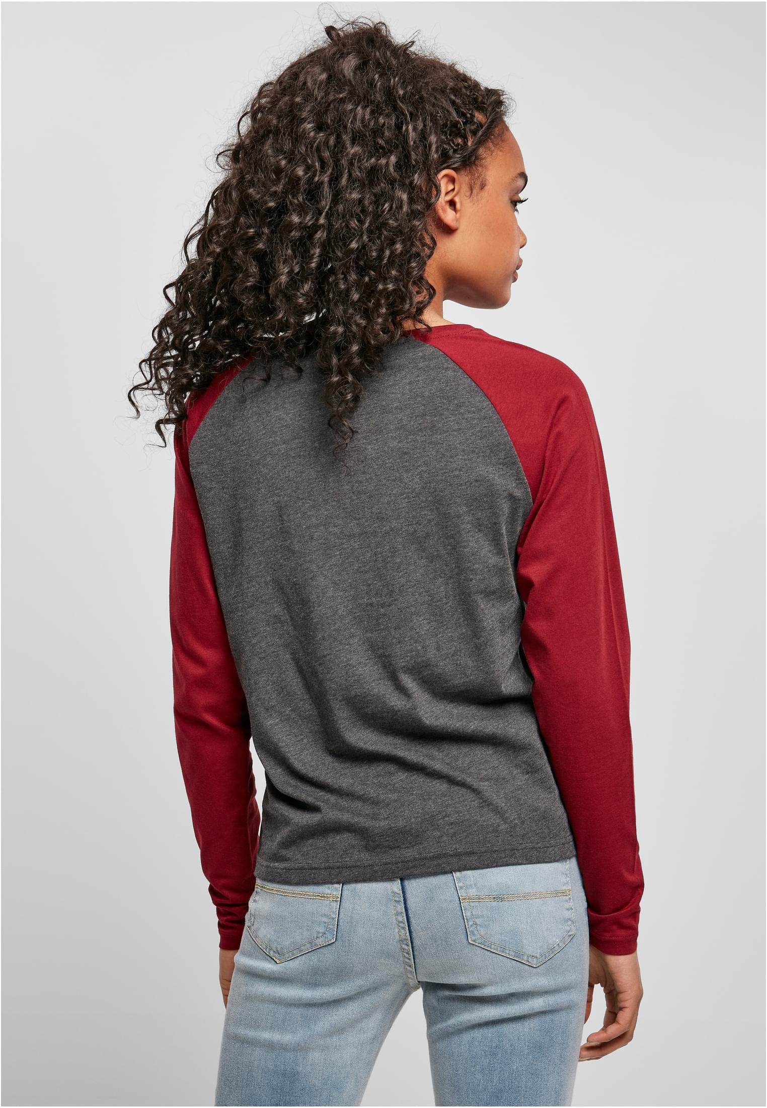 Ladies Contrast Raglan Longsleeve | charcoal/burgundy