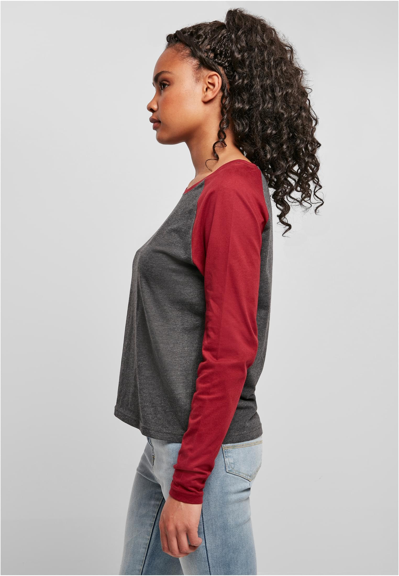 Ladies Contrast Raglan Longsleeve | charcoal/burgundy