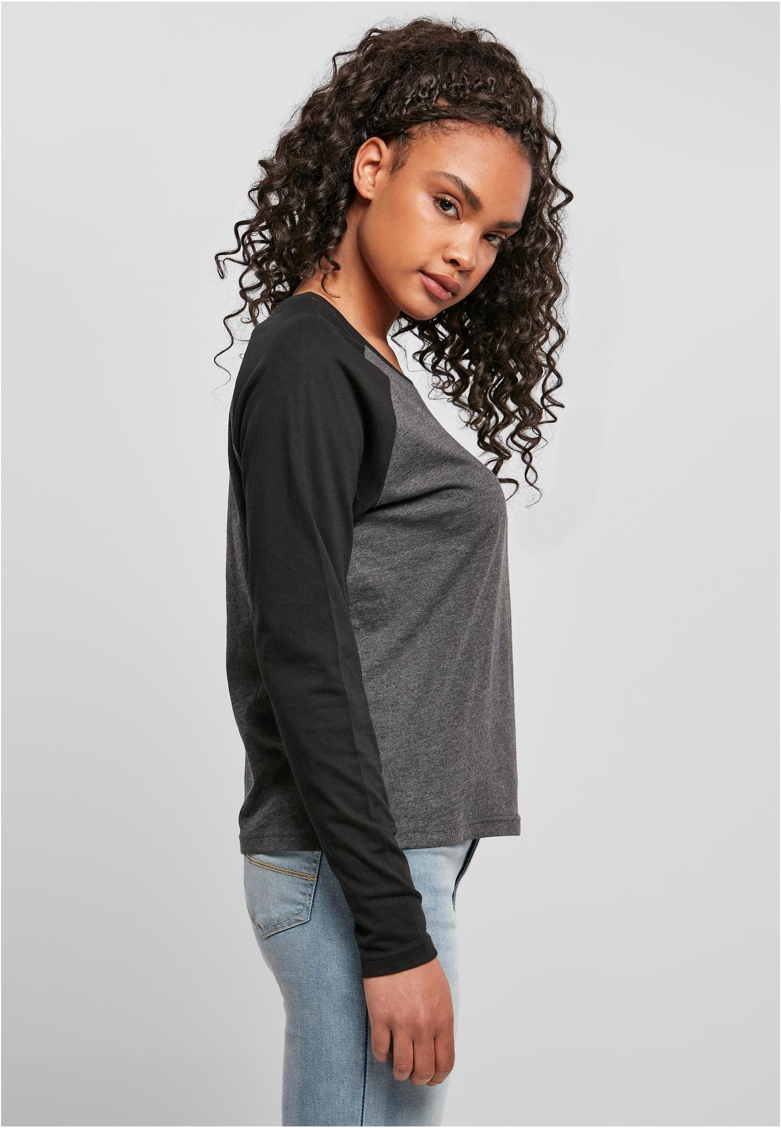 Ladies Contrast Raglan Longsleeve | charcoal/black