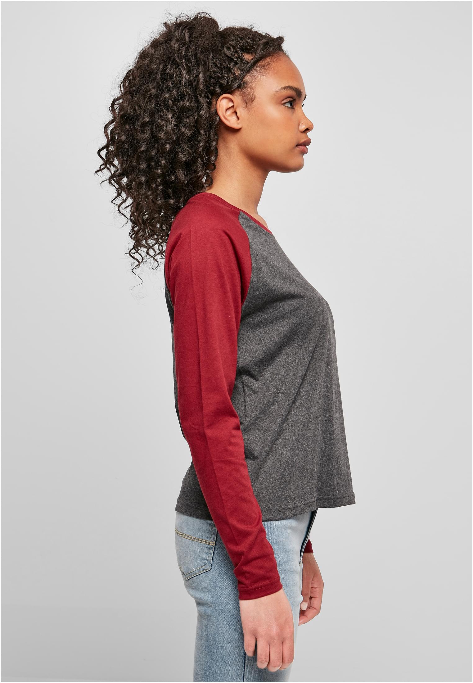 Ladies Contrast Raglan Longsleeve | charcoal/burgundy