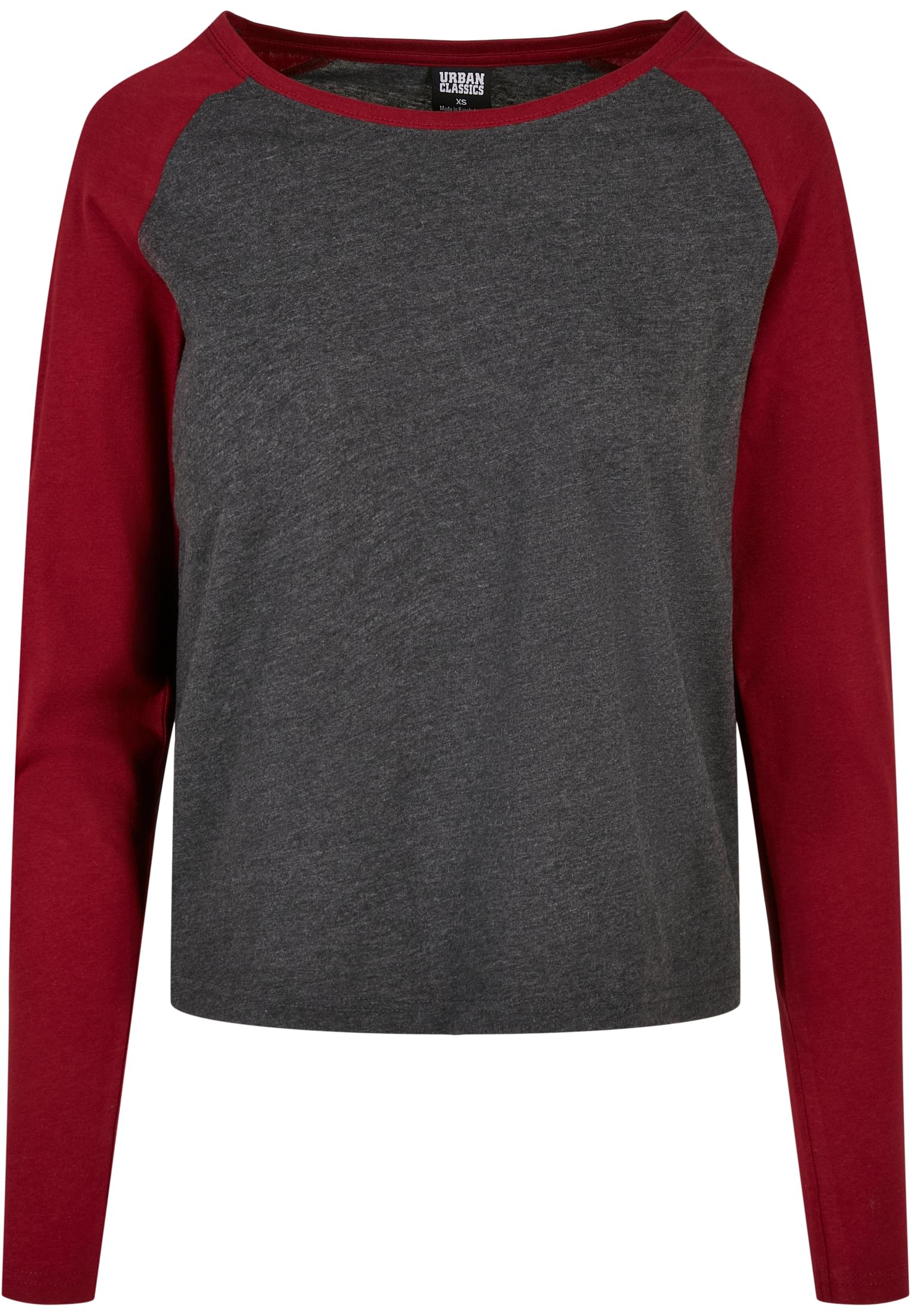 Ladies Contrast Raglan Longsleeve | charcoal/burgundy