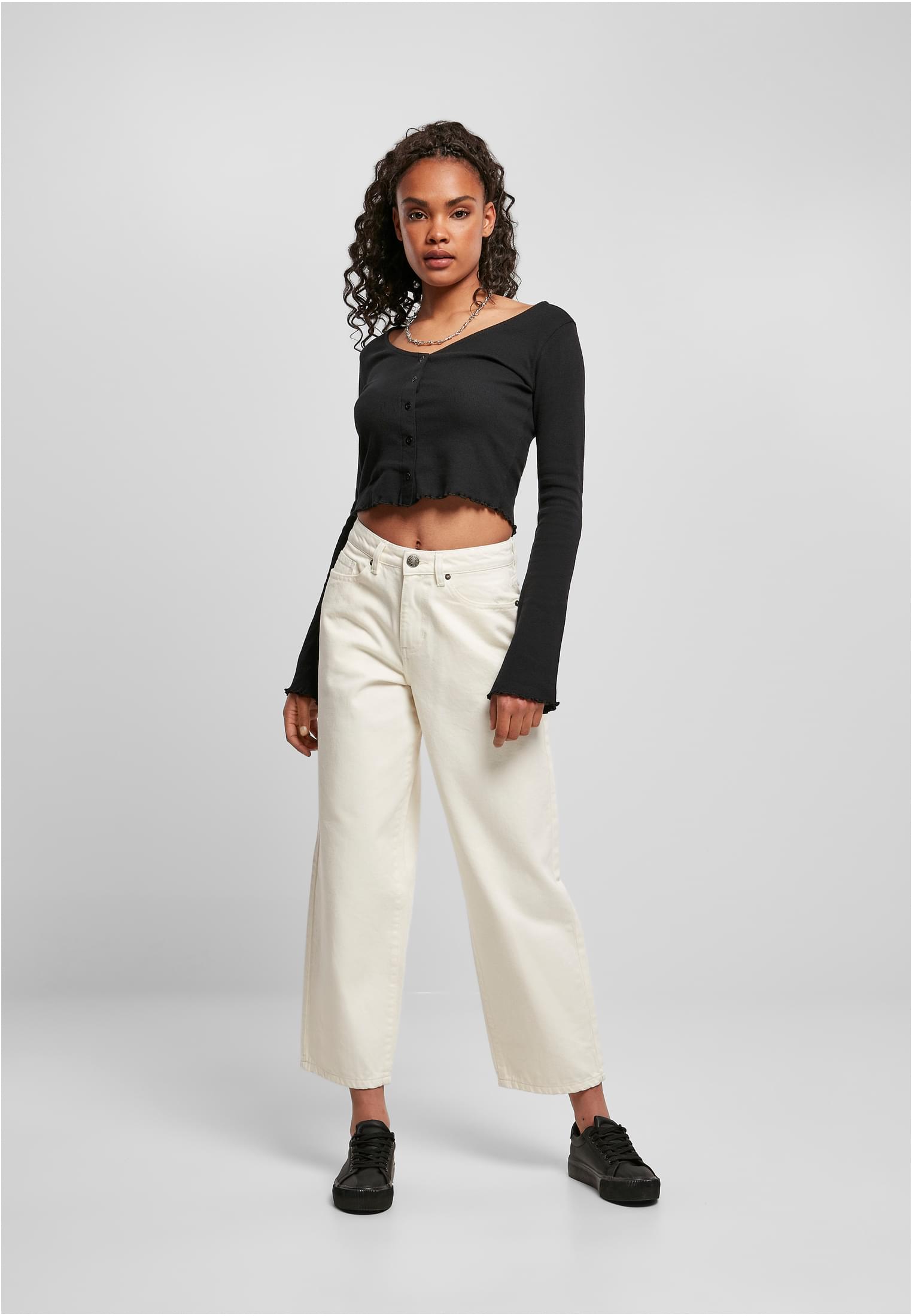 Ladies High Waist Wide Leg Cropped Denim Pants | whitesand