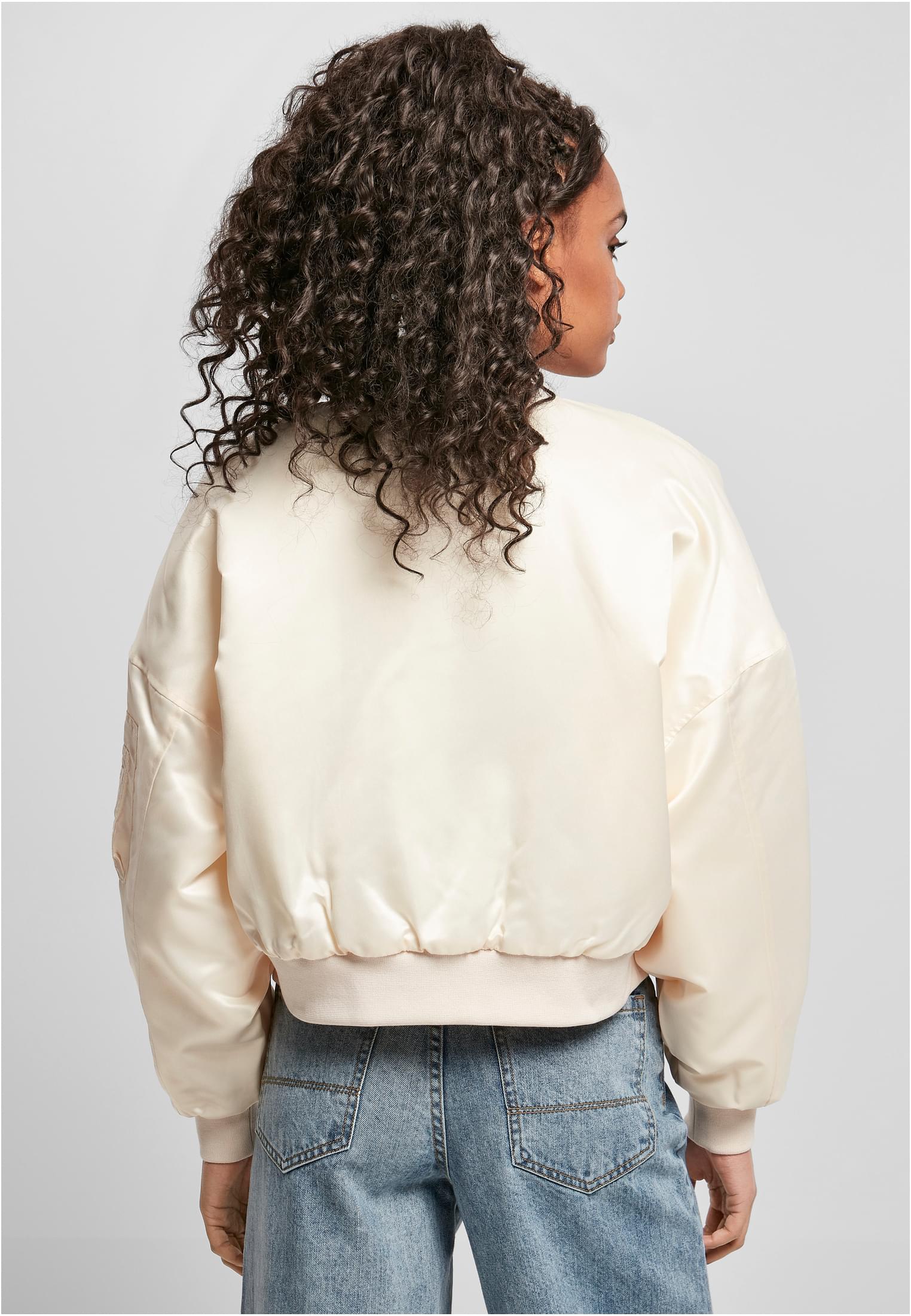 Ladies Short Oversized Satin Bomber Jacket | whitesand