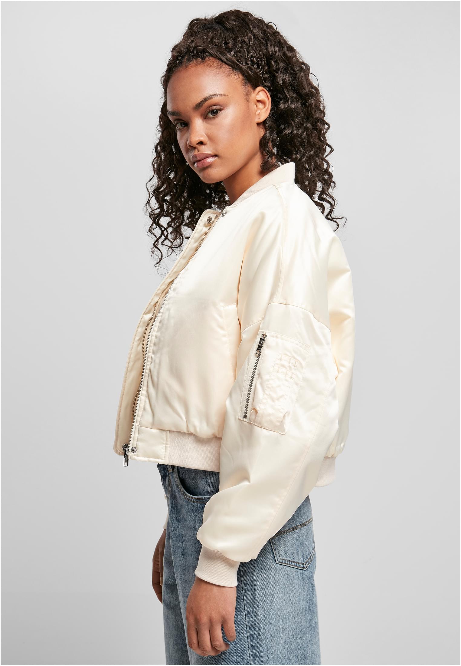 Ladies Short Oversized Satin Bomber Jacket | whitesand