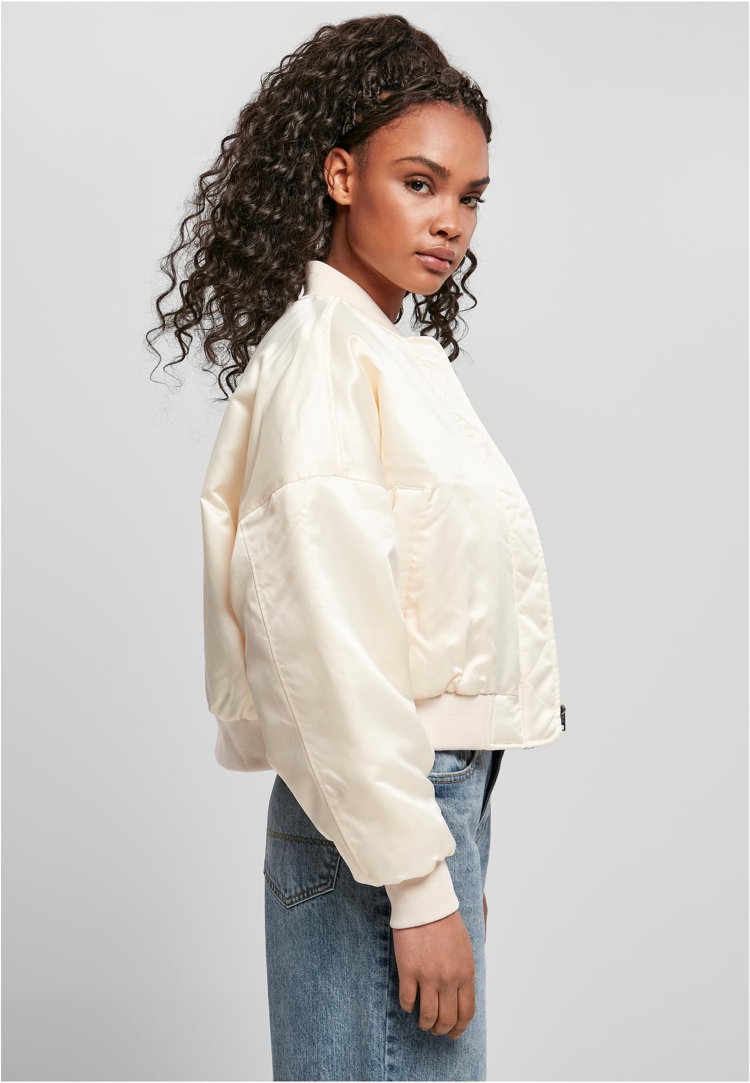 Ladies Short Oversized Satin Bomber Jacket | whitesand