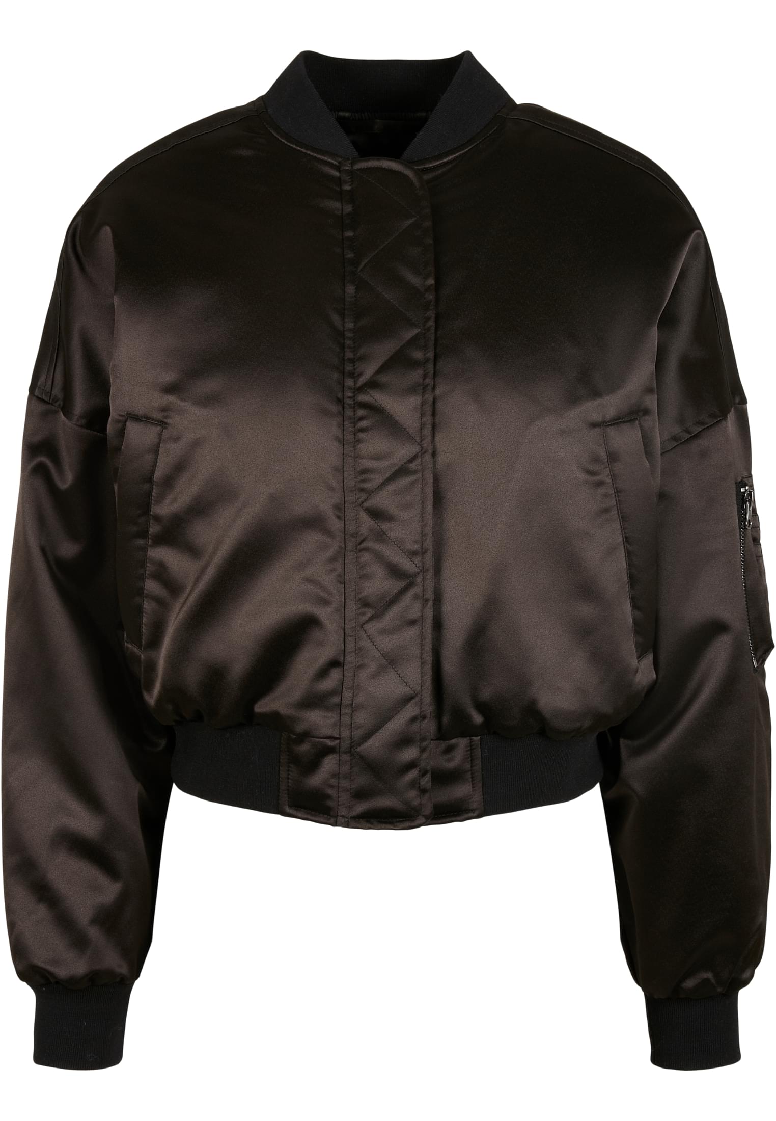 Ladies Short Oversized Satin Bomber Jacket | black