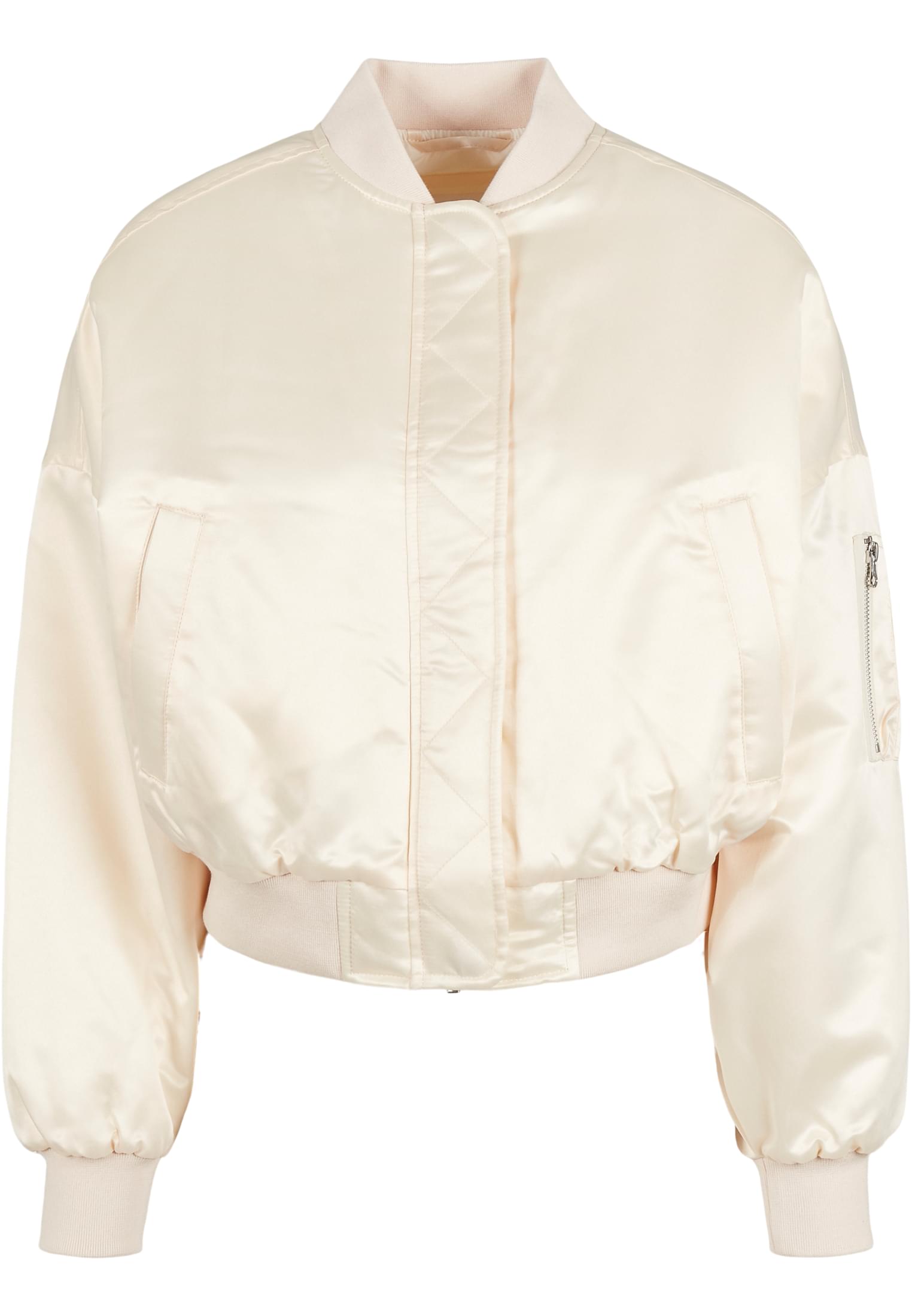 Ladies Short Oversized Satin Bomber Jacket | whitesand