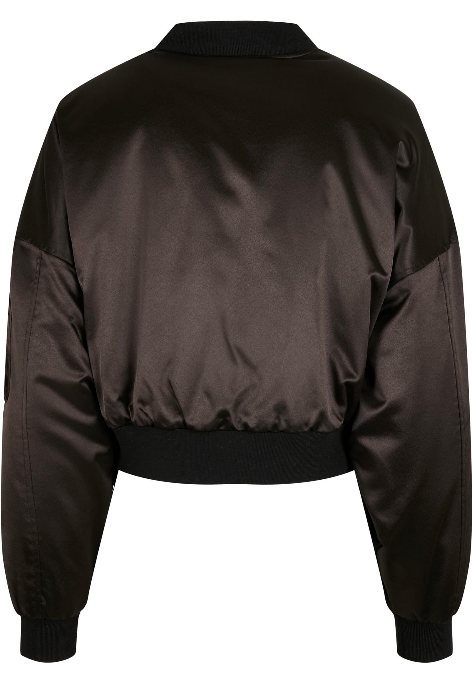 Ladies Short Oversized Satin Bomber Jacket | black