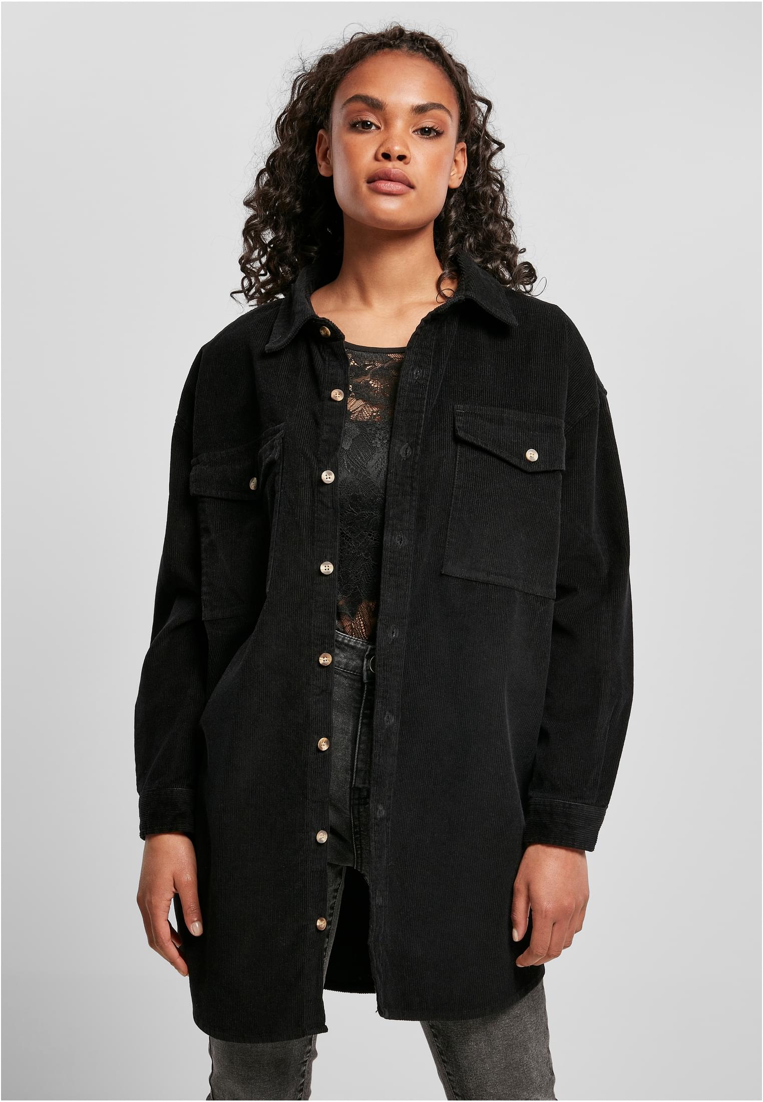 Ladies Long Corduroy Overshirt | black