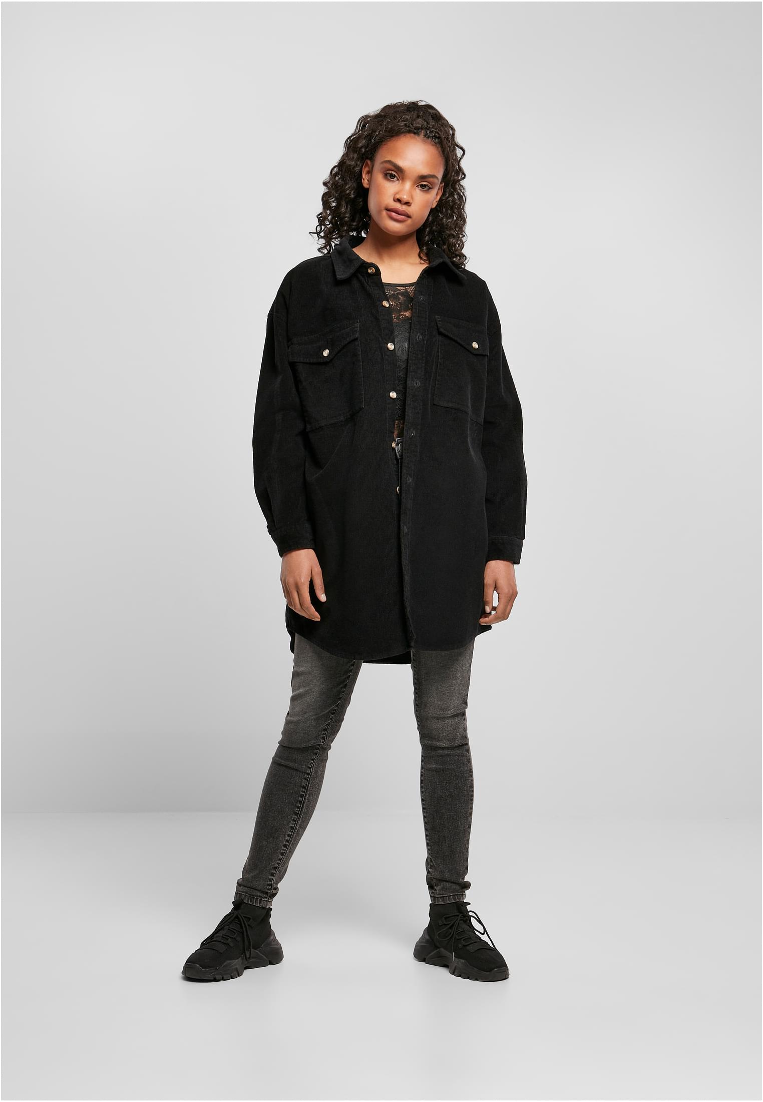 Ladies Long Corduroy Overshirt | black