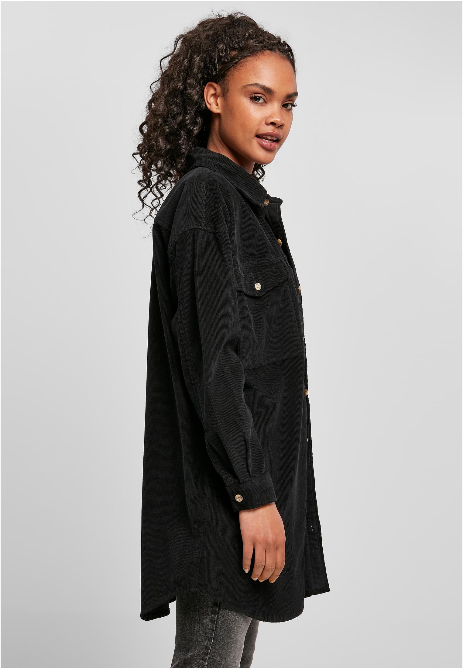 Ladies Long Corduroy Overshirt | black