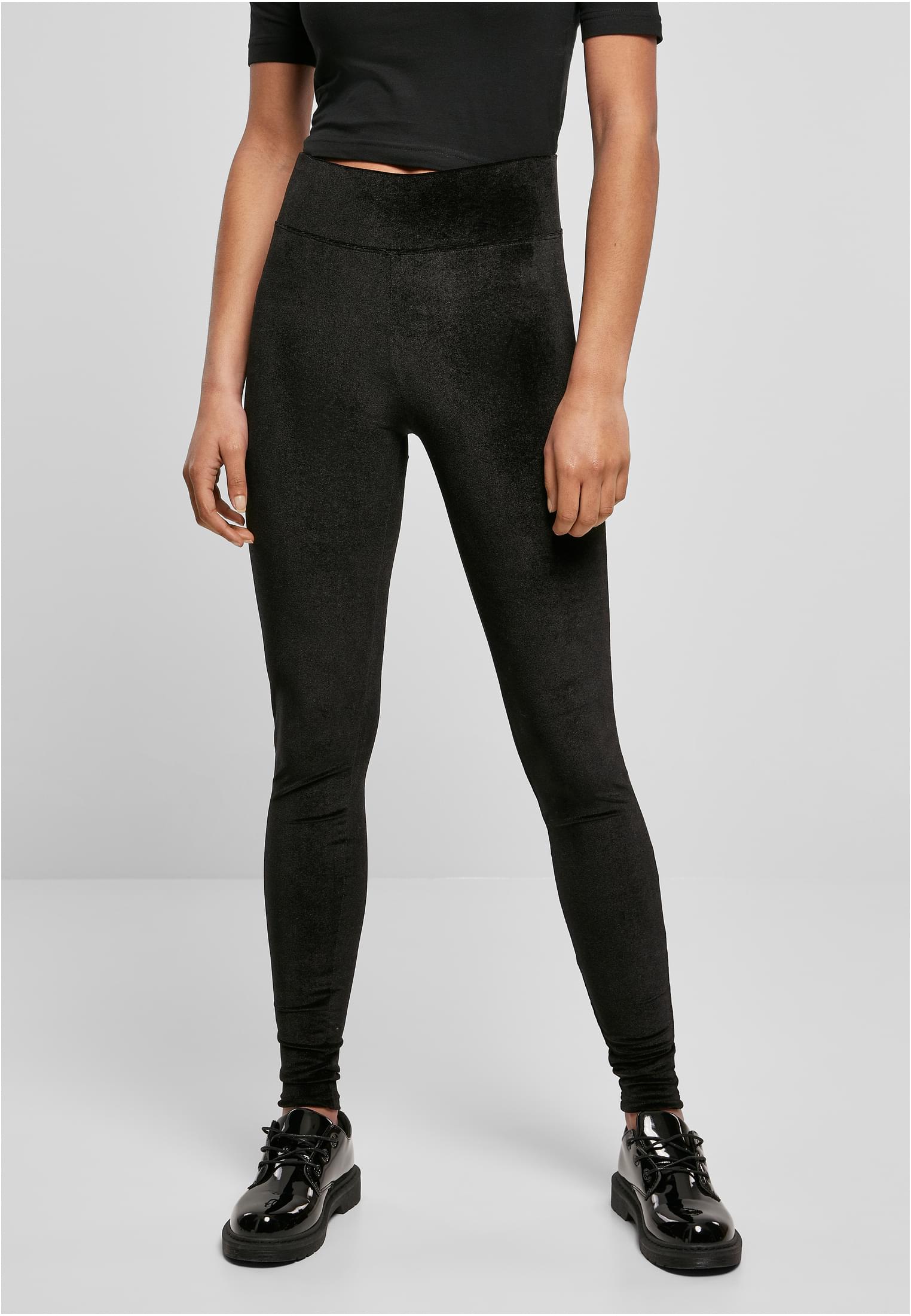 Ladies High Waist Velvet Leggings | black