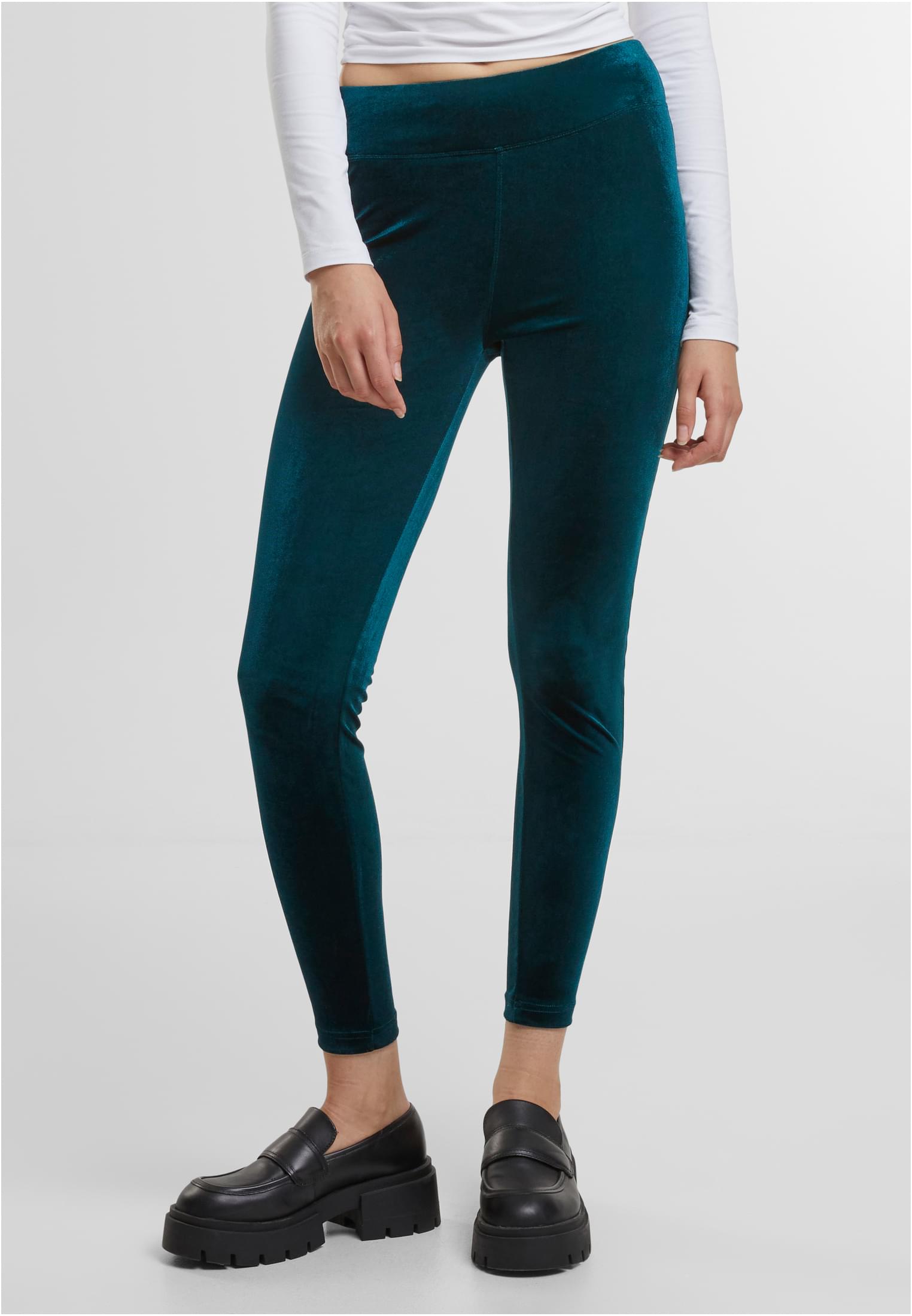 Ladies High Waist Velvet Leggings | teal