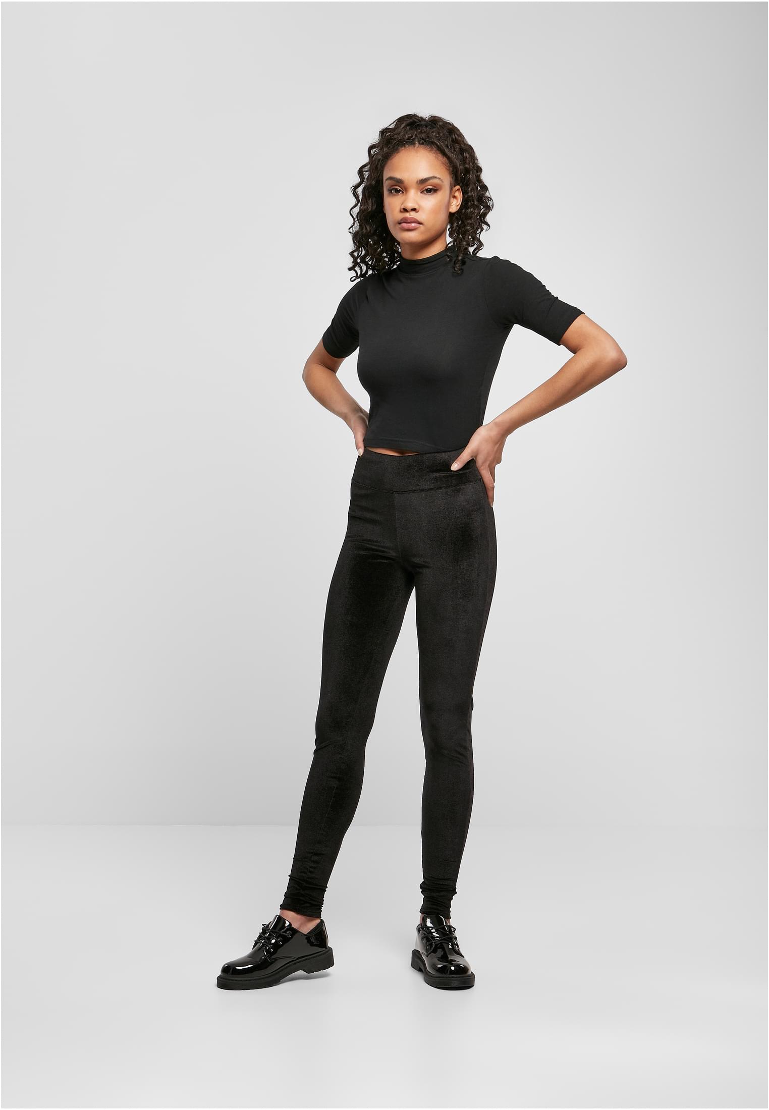 Ladies High Waist Velvet Leggings | black