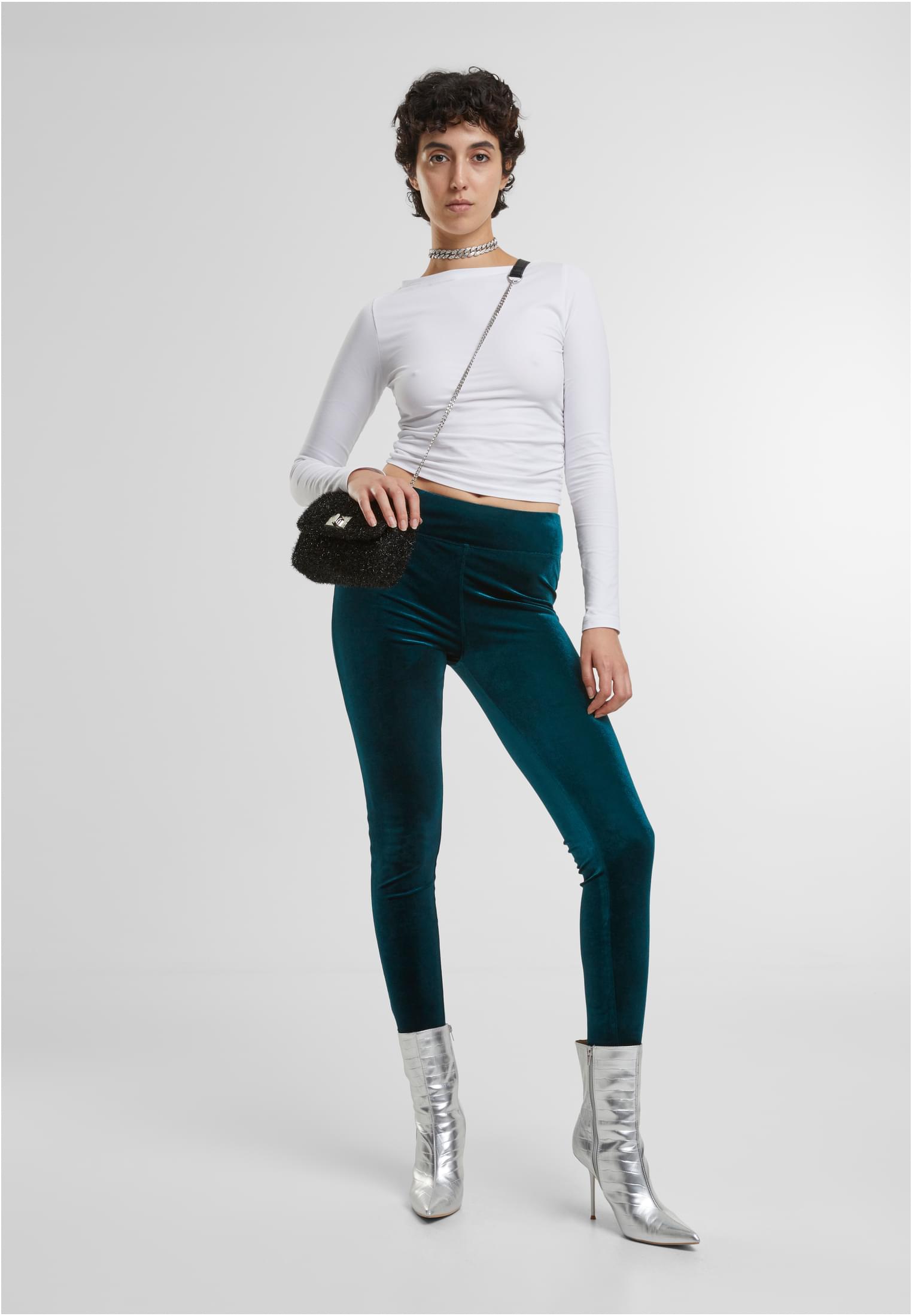 Ladies High Waist Velvet Leggings | teal