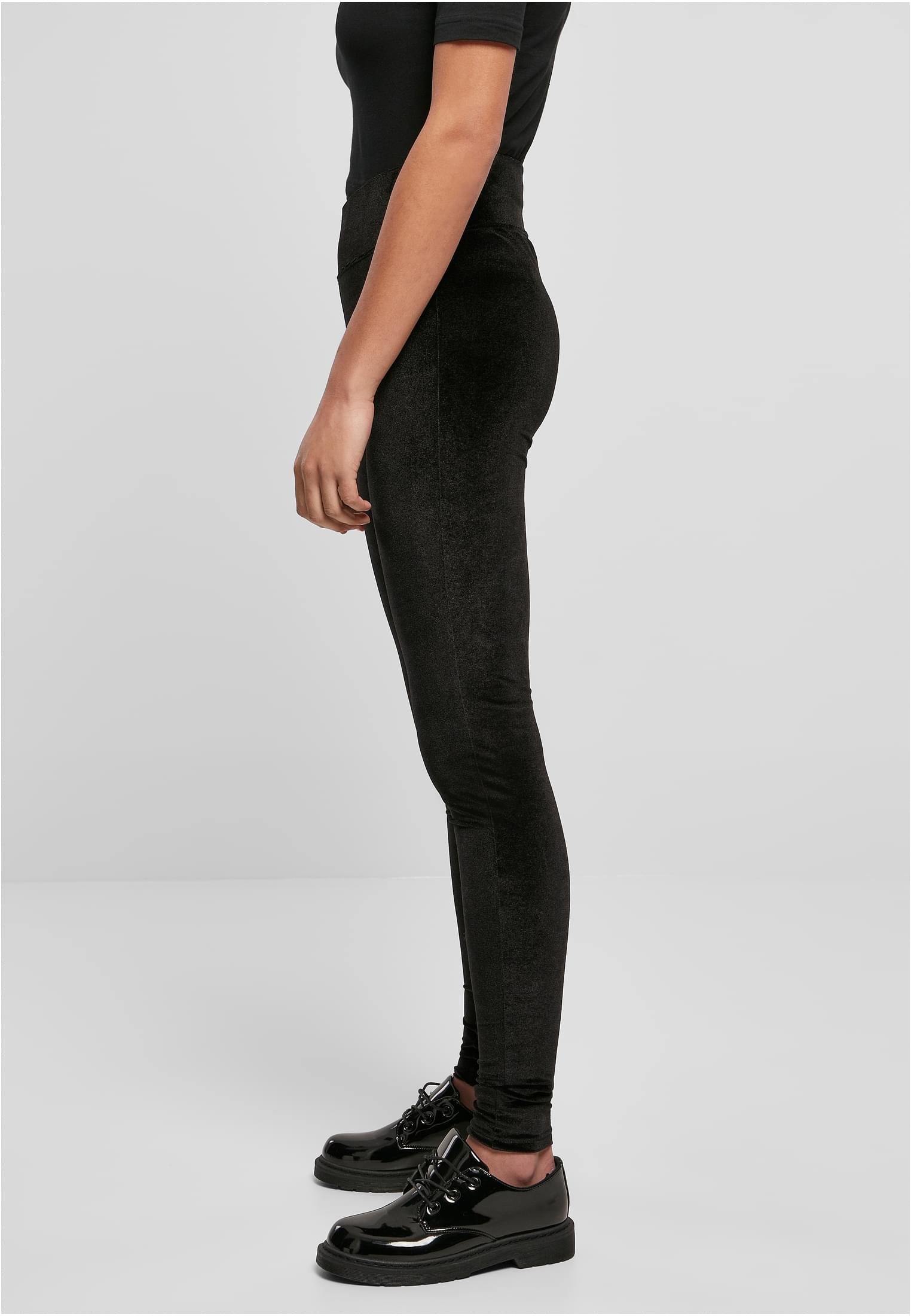 Ladies High Waist Velvet Leggings | black