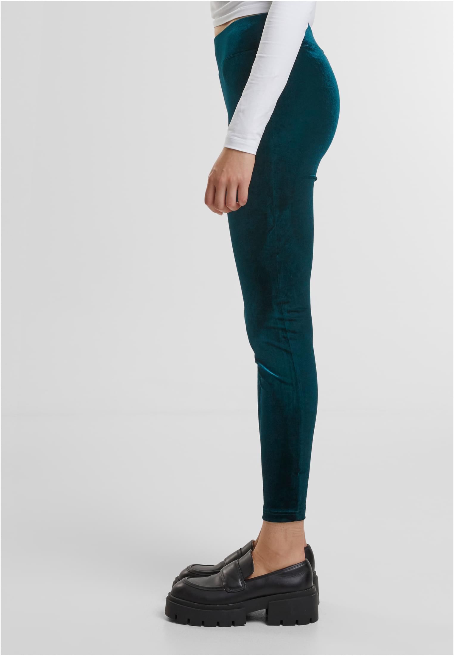 Ladies High Waist Velvet Leggings | teal