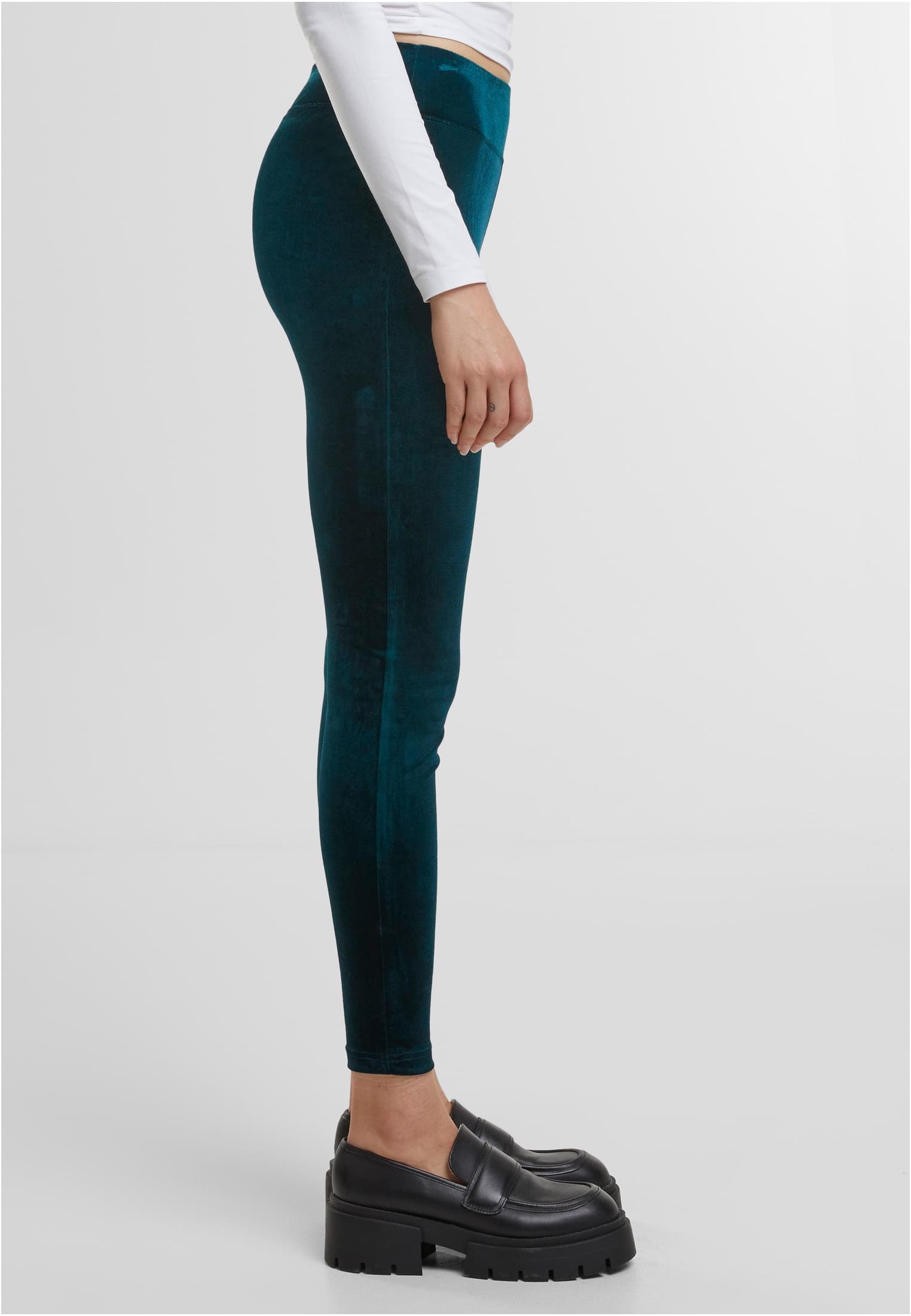 Ladies High Waist Velvet Leggings | teal