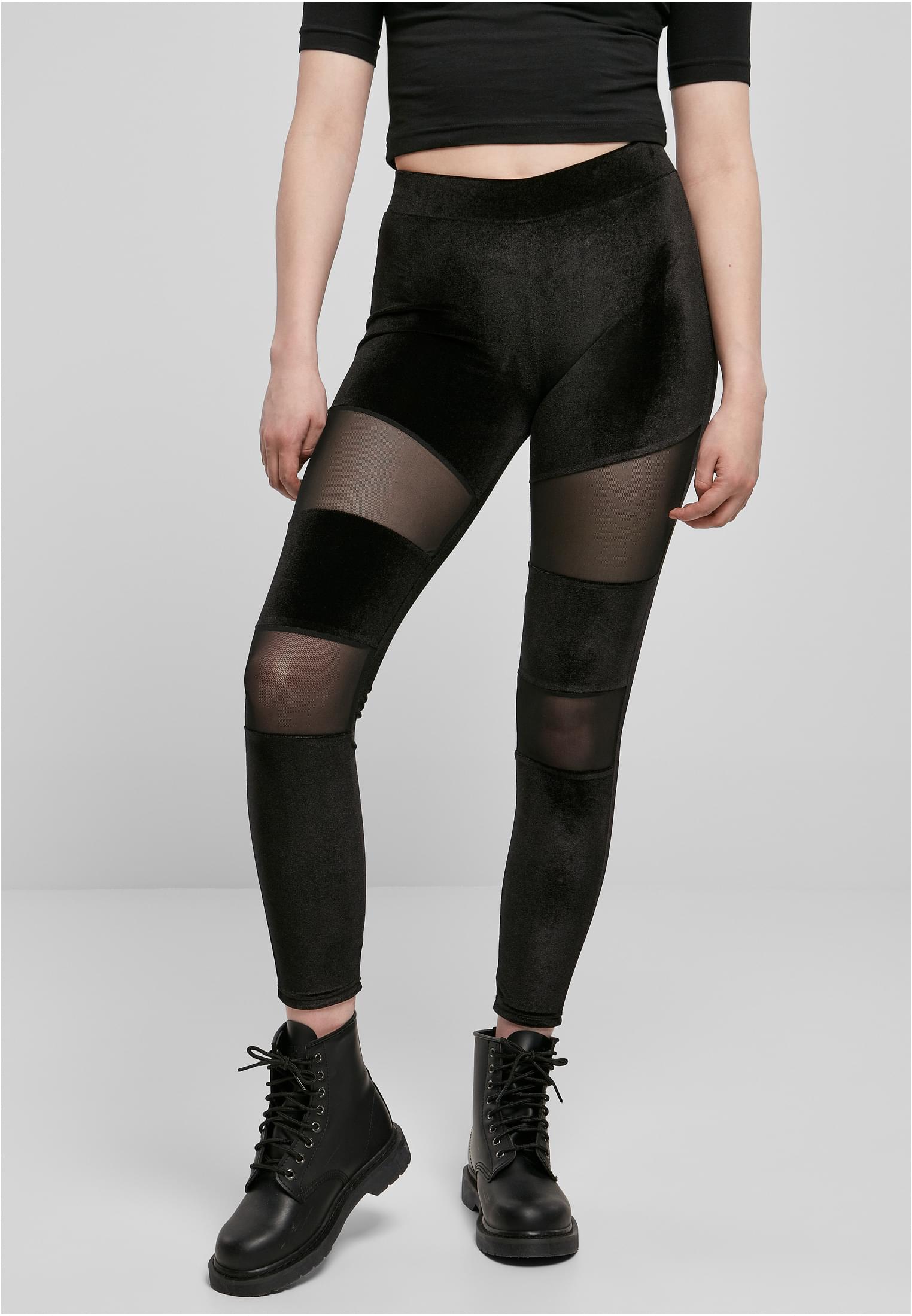 Ladies Velvet Tech Mesh Leggings | black