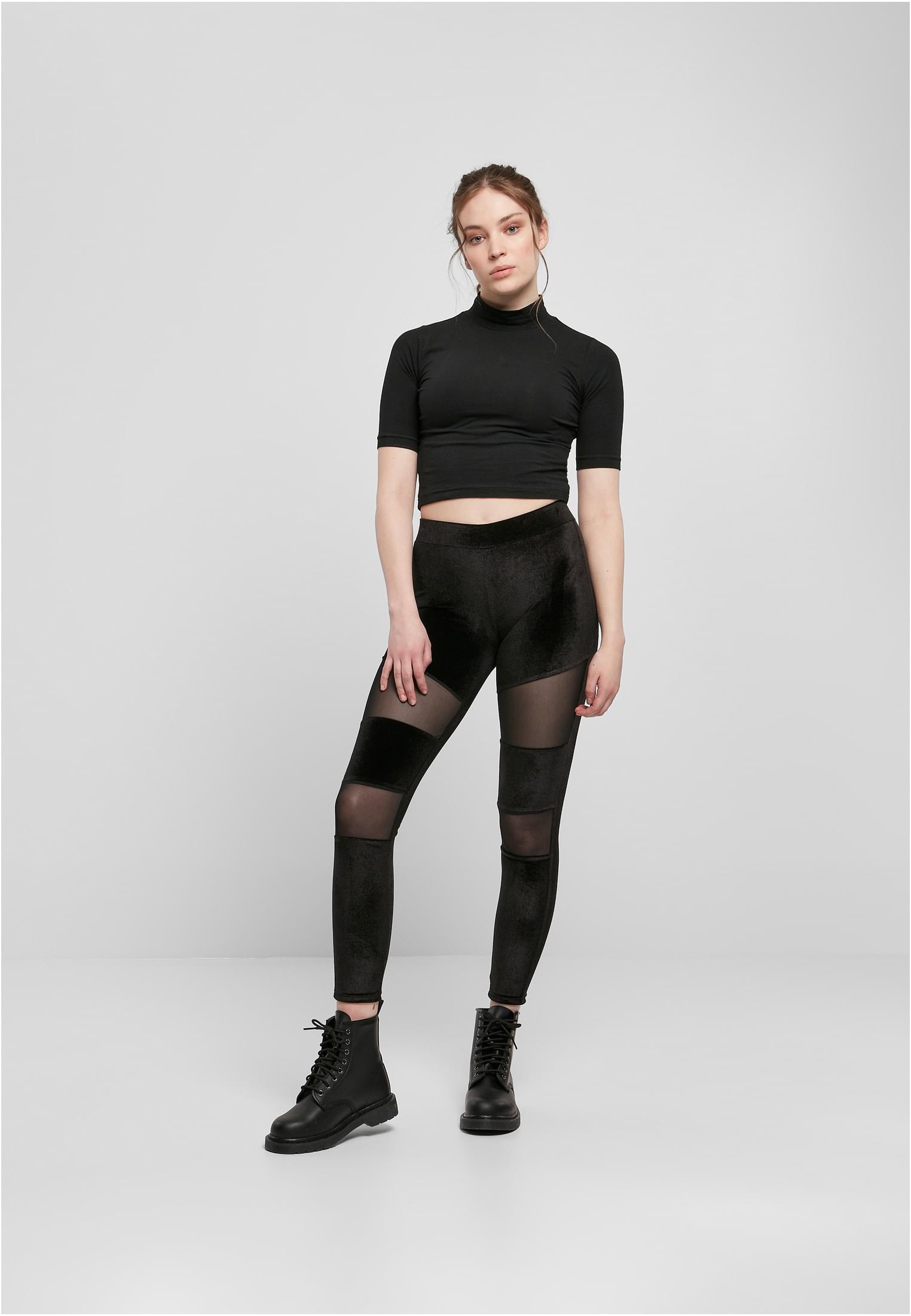 Ladies Velvet Tech Mesh Leggings | black