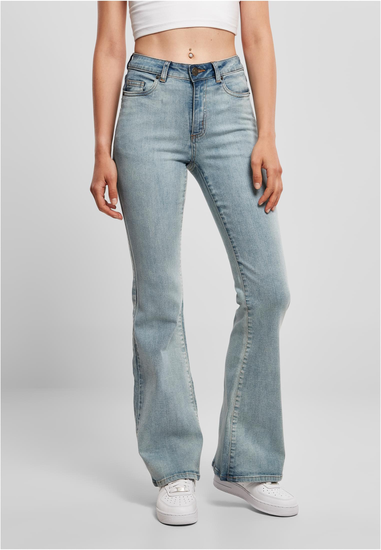 Ladies High Waist Flared Denim Pants | tinted light blue washed