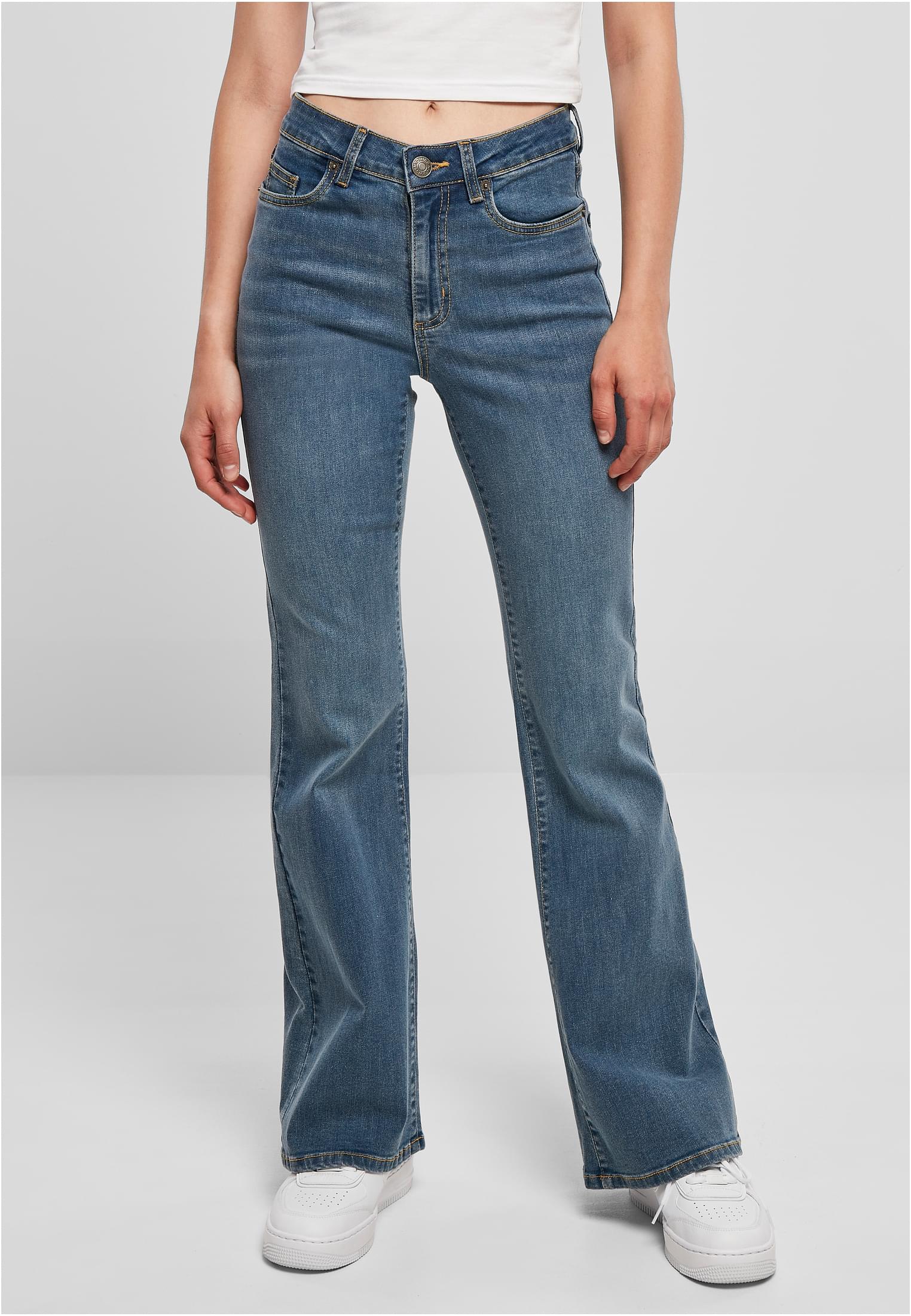 Ladies High Waist Flared Denim Pants | midstone washed