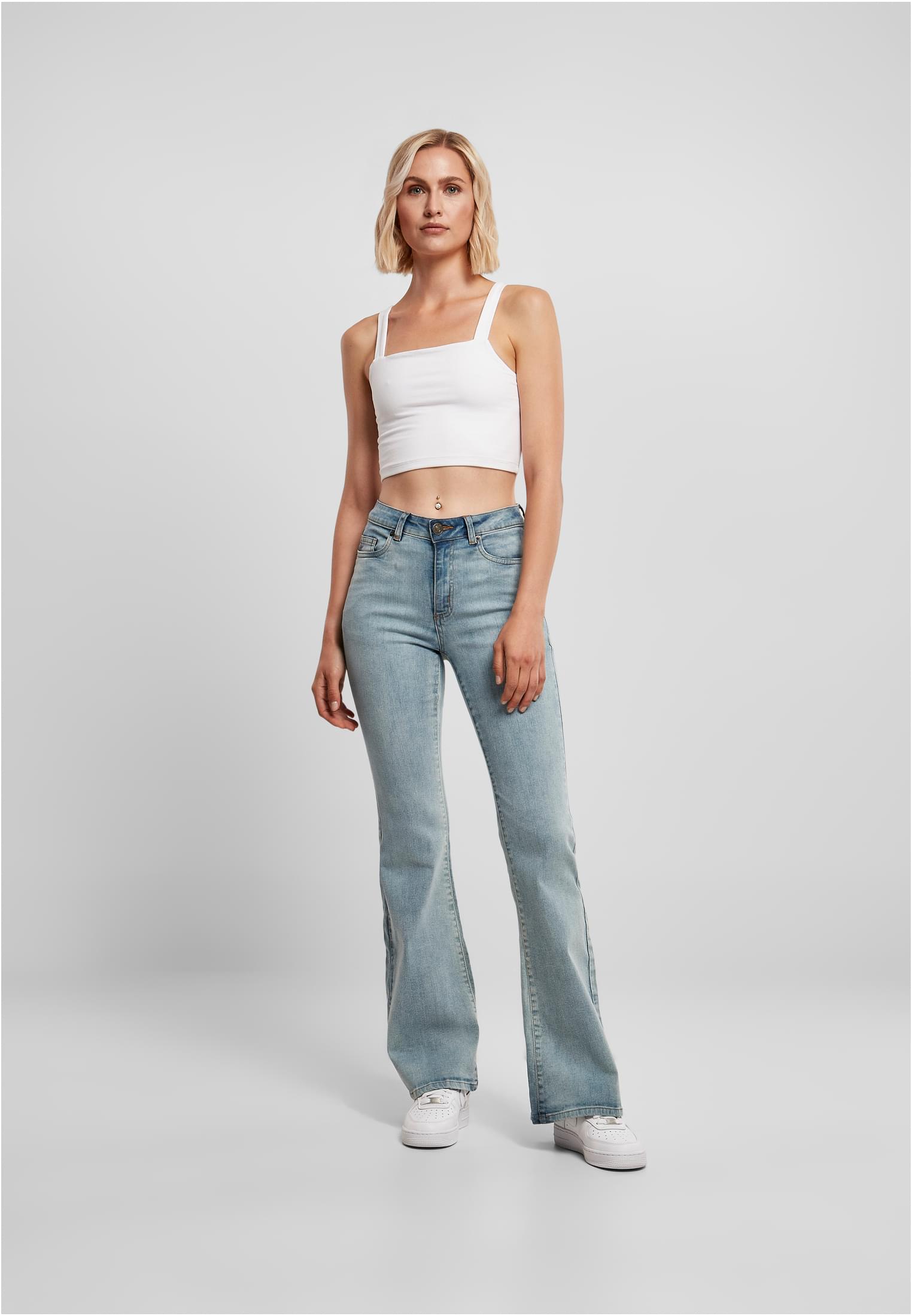 Ladies High Waist Flared Denim Pants | tinted light blue washed