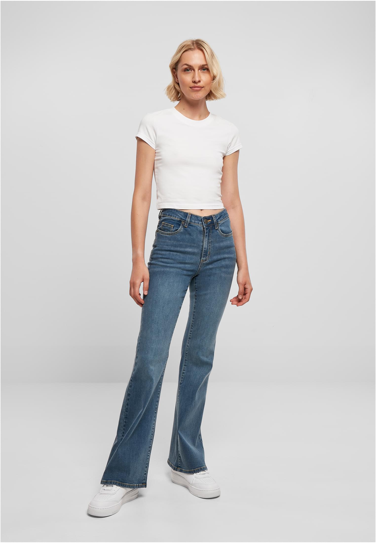 Ladies High Waist Flared Denim Pants | midstone washed