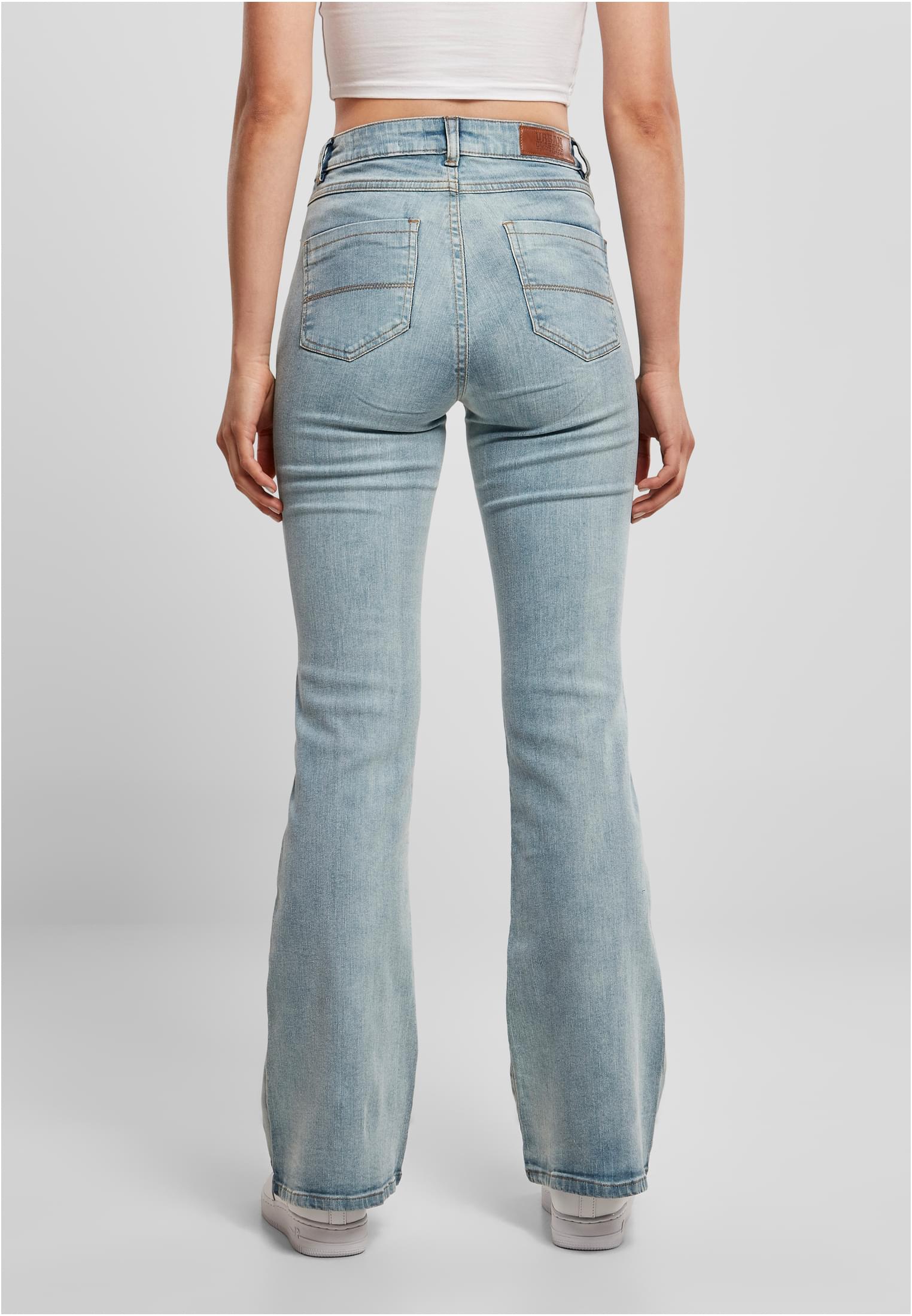 Ladies High Waist Flared Denim Pants | tinted light blue washed