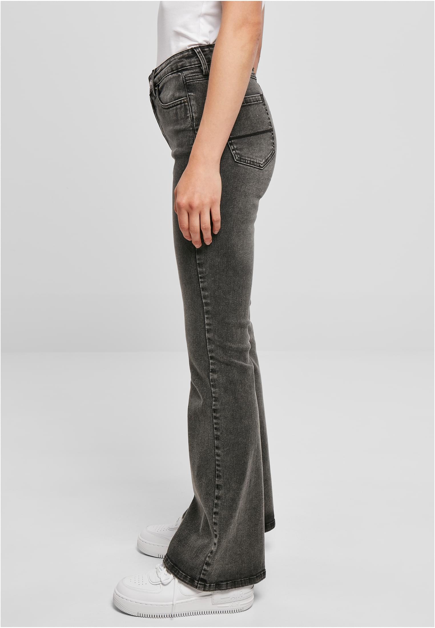 Ladies High Waist Flared Denim Pants | black washed