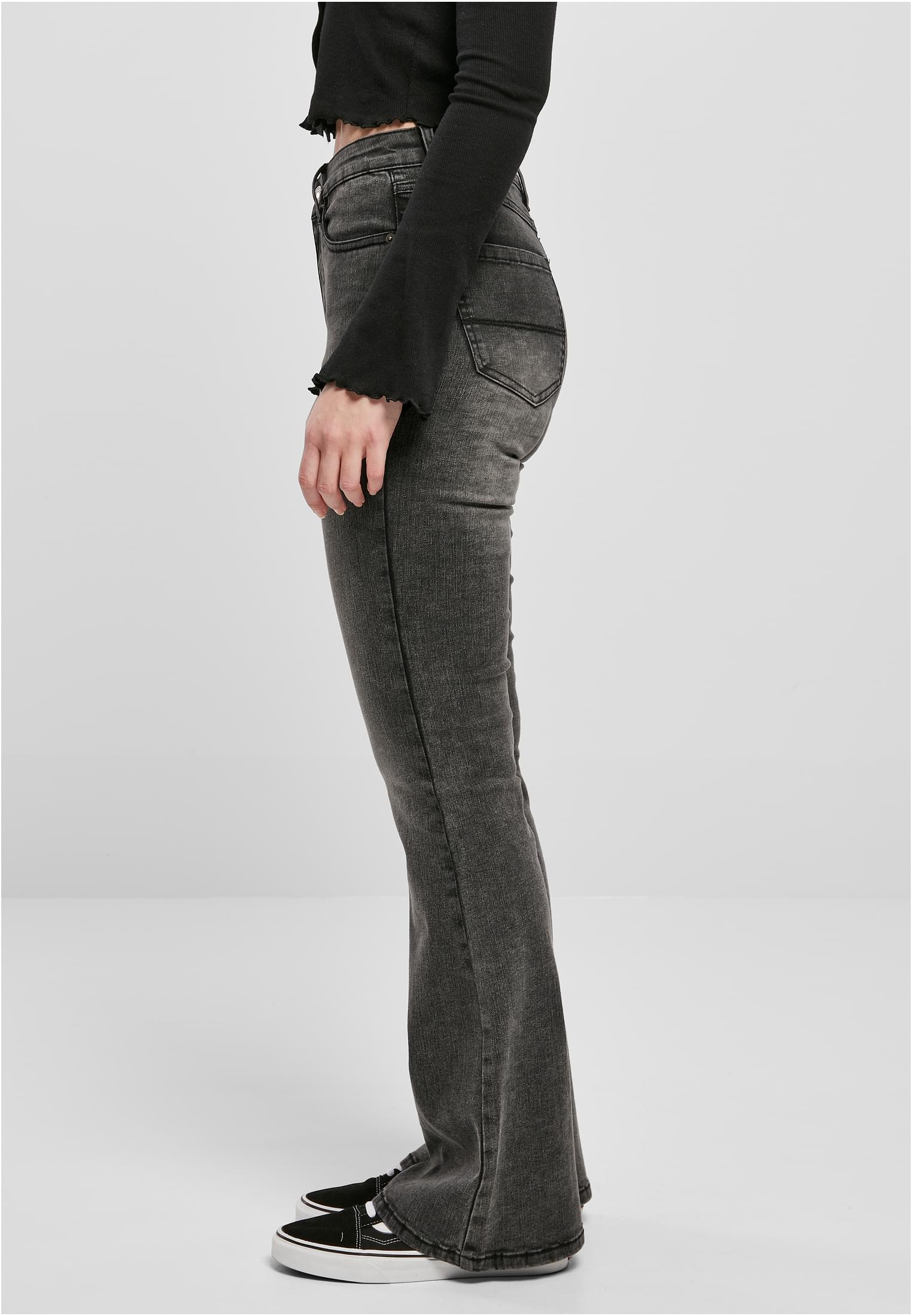 Ladies High Waist Flared Denim Pants | black heavy acid washed