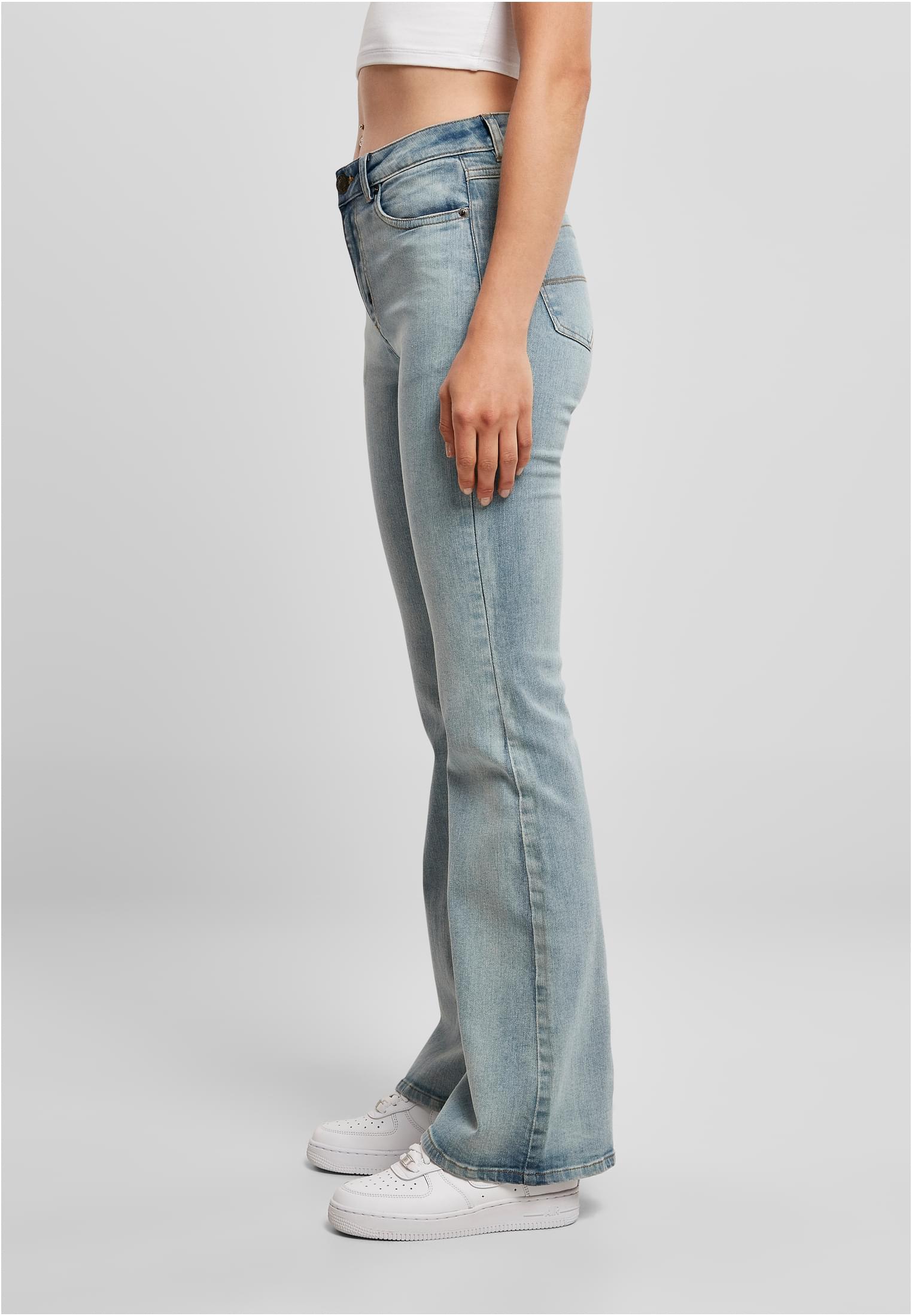 Ladies High Waist Flared Denim Pants | tinted light blue washed