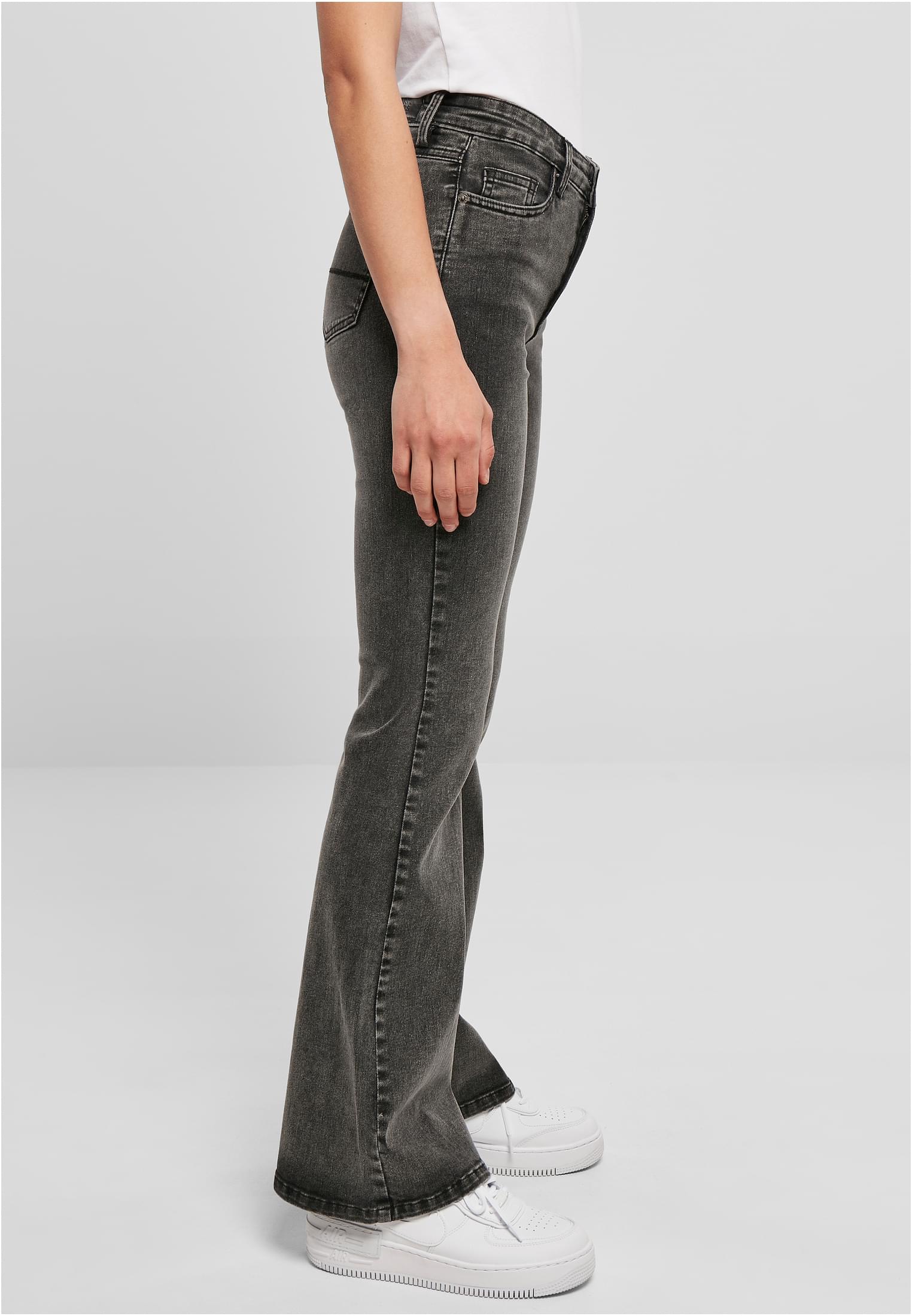 Ladies High Waist Flared Denim Pants | black washed