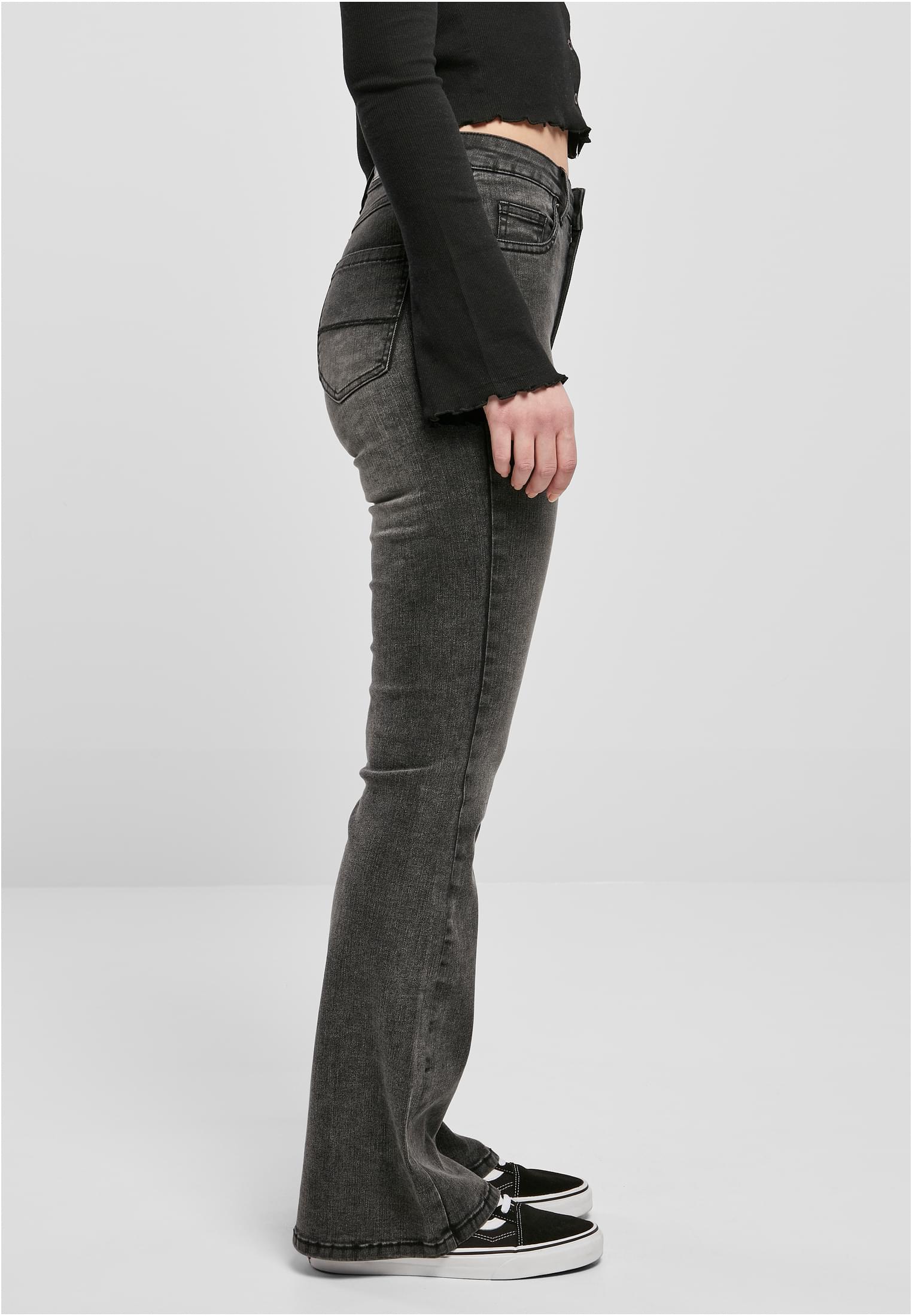 Ladies High Waist Flared Denim Pants | black heavy acid washed