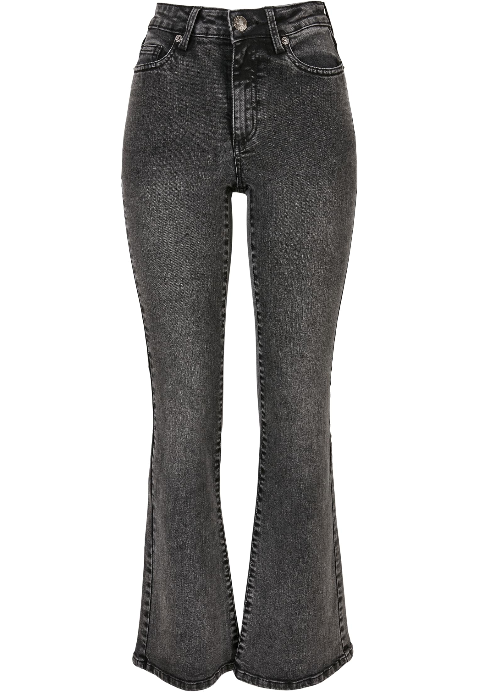 Ladies High Waist Flared Denim Pants | black heavy acid washed