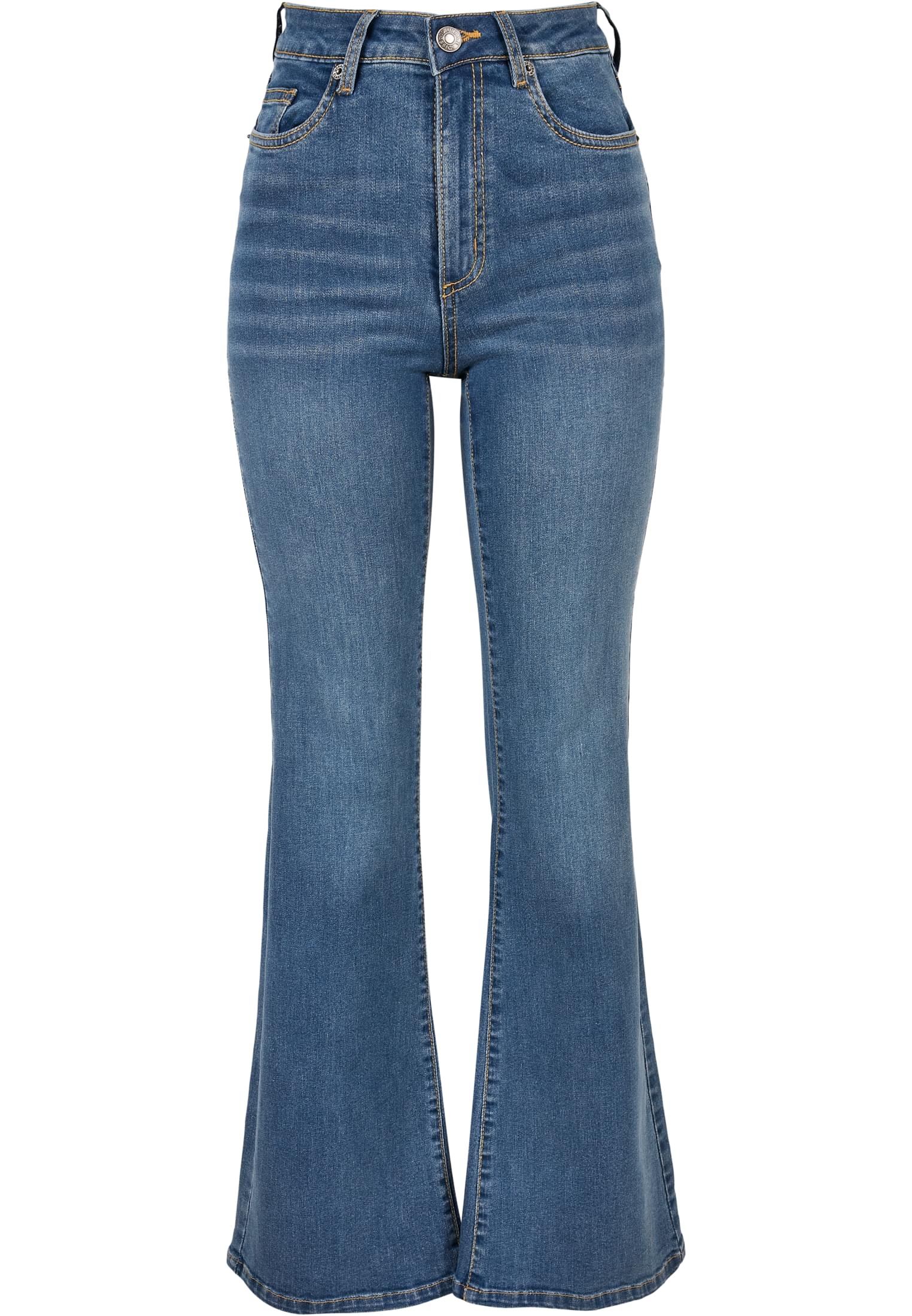 Ladies High Waist Flared Denim Pants | midstone washed