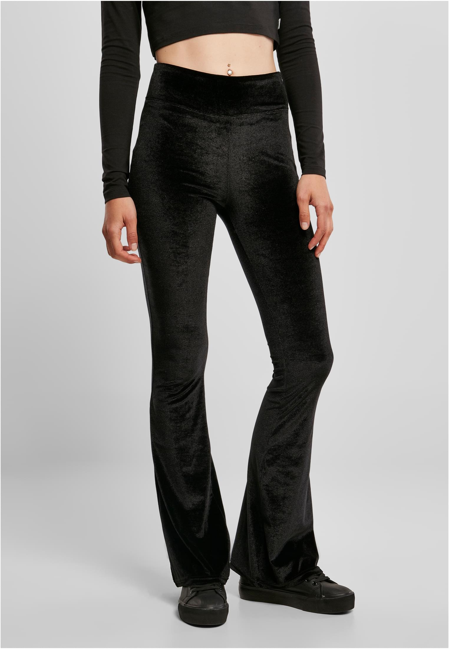 Ladies High Waist Velvet Boot Cut Leggings | black