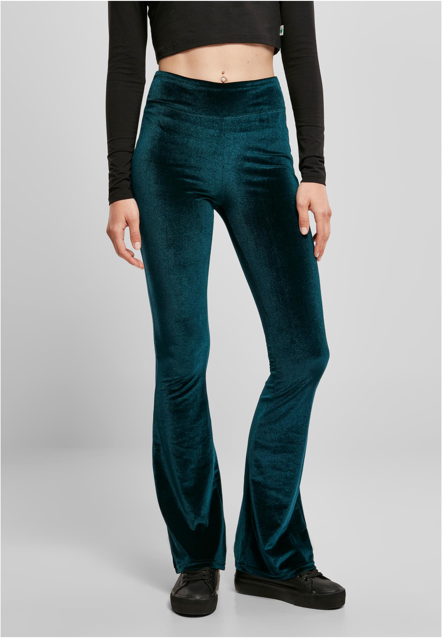 Ladies High Waist Velvet Boot Cut Leggings | teal