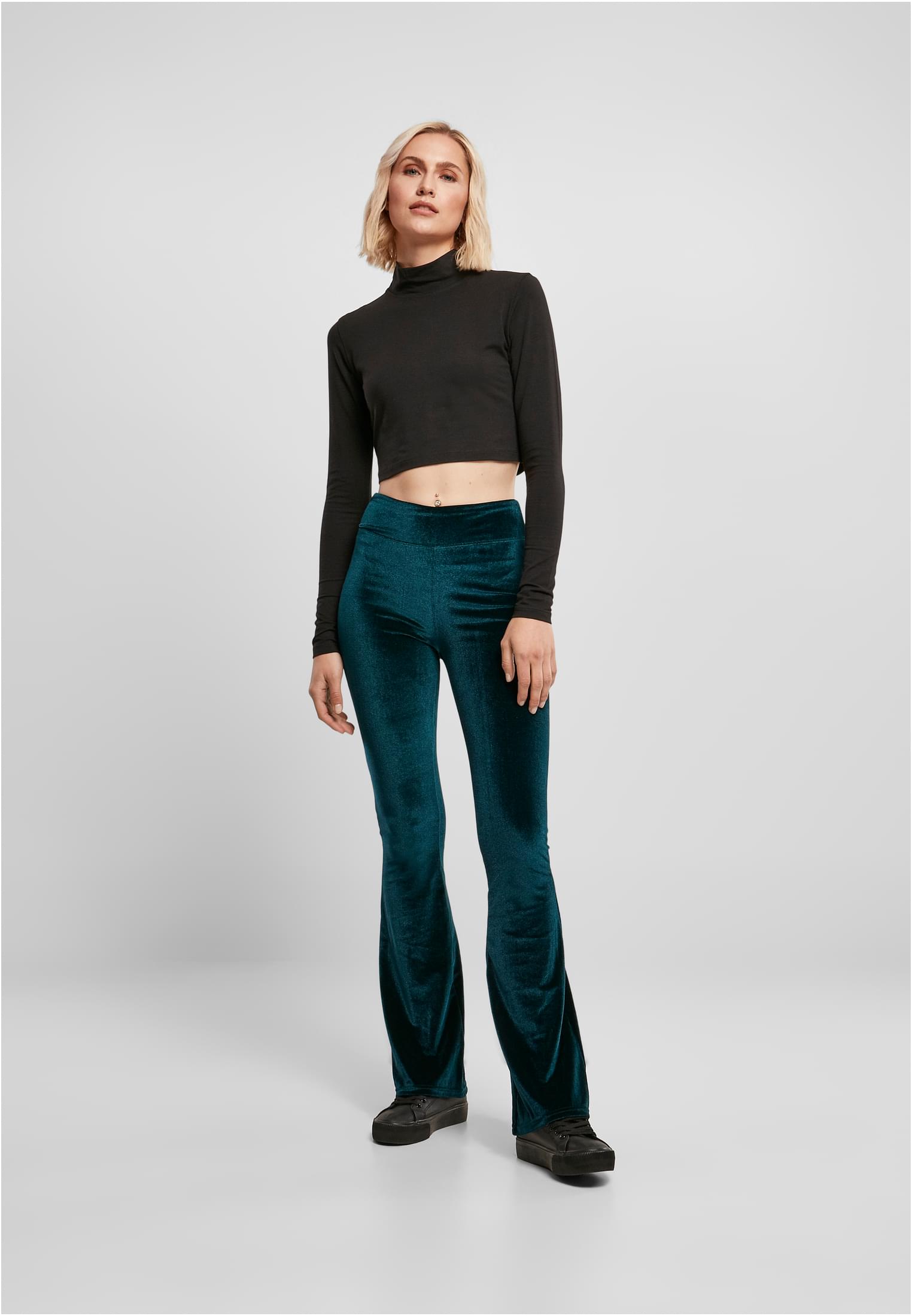 Ladies High Waist Velvet Boot Cut Leggings | teal