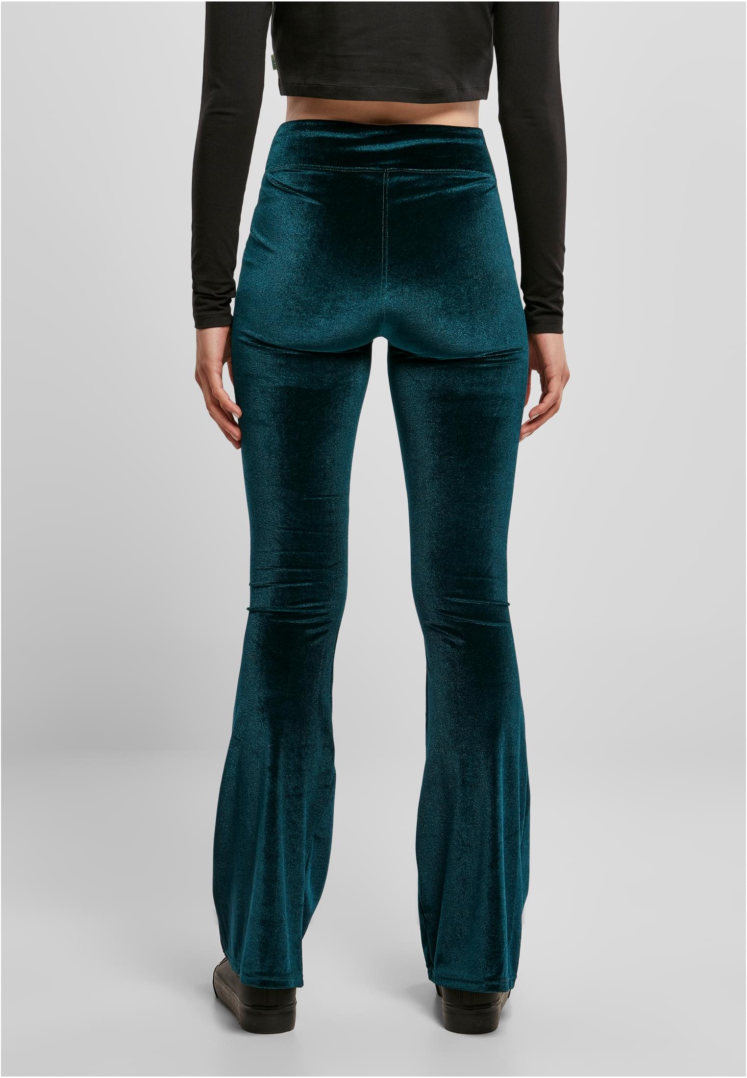 Ladies High Waist Velvet Boot Cut Leggings | teal