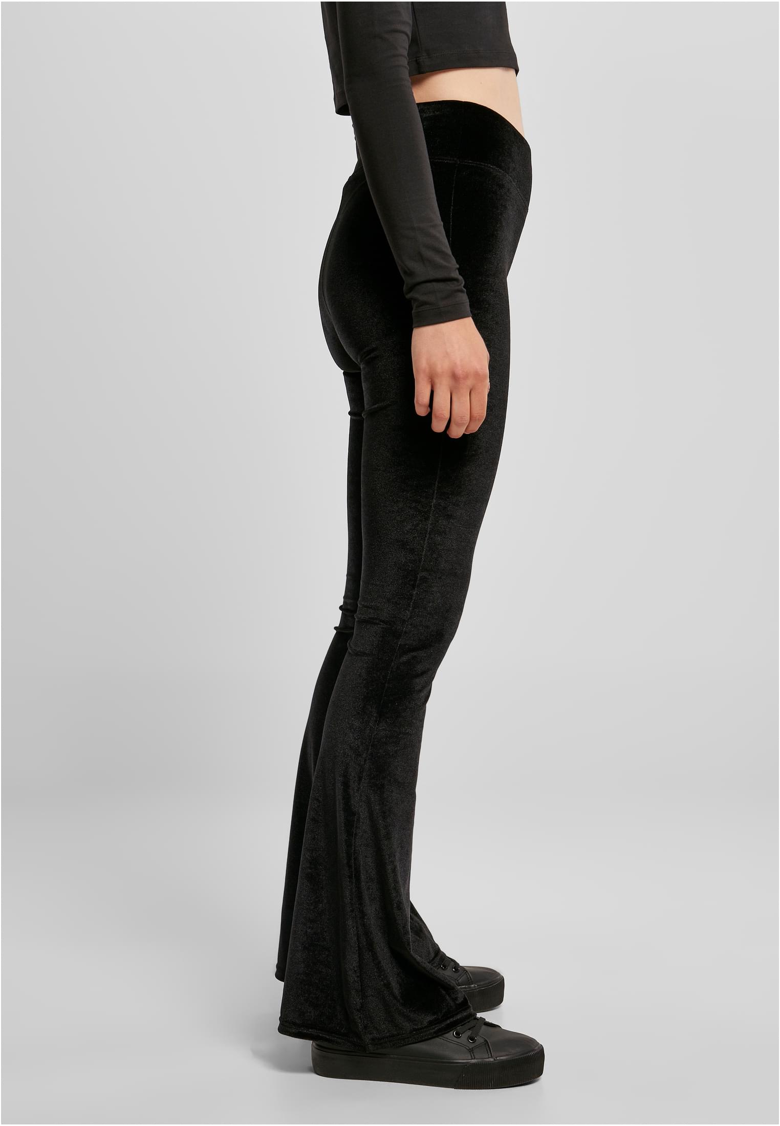 Ladies High Waist Velvet Boot Cut Leggings | black