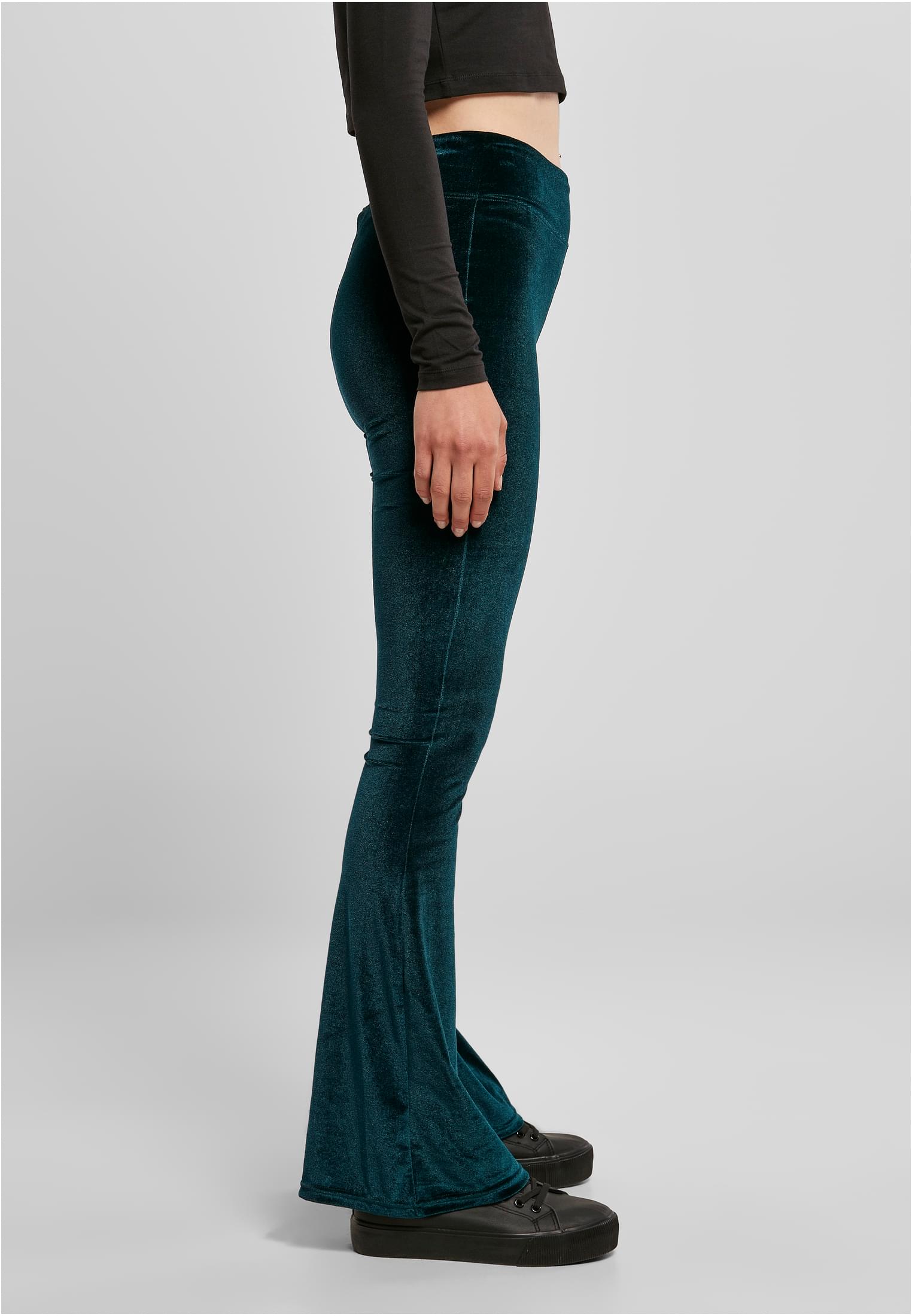 Ladies High Waist Velvet Boot Cut Leggings | teal