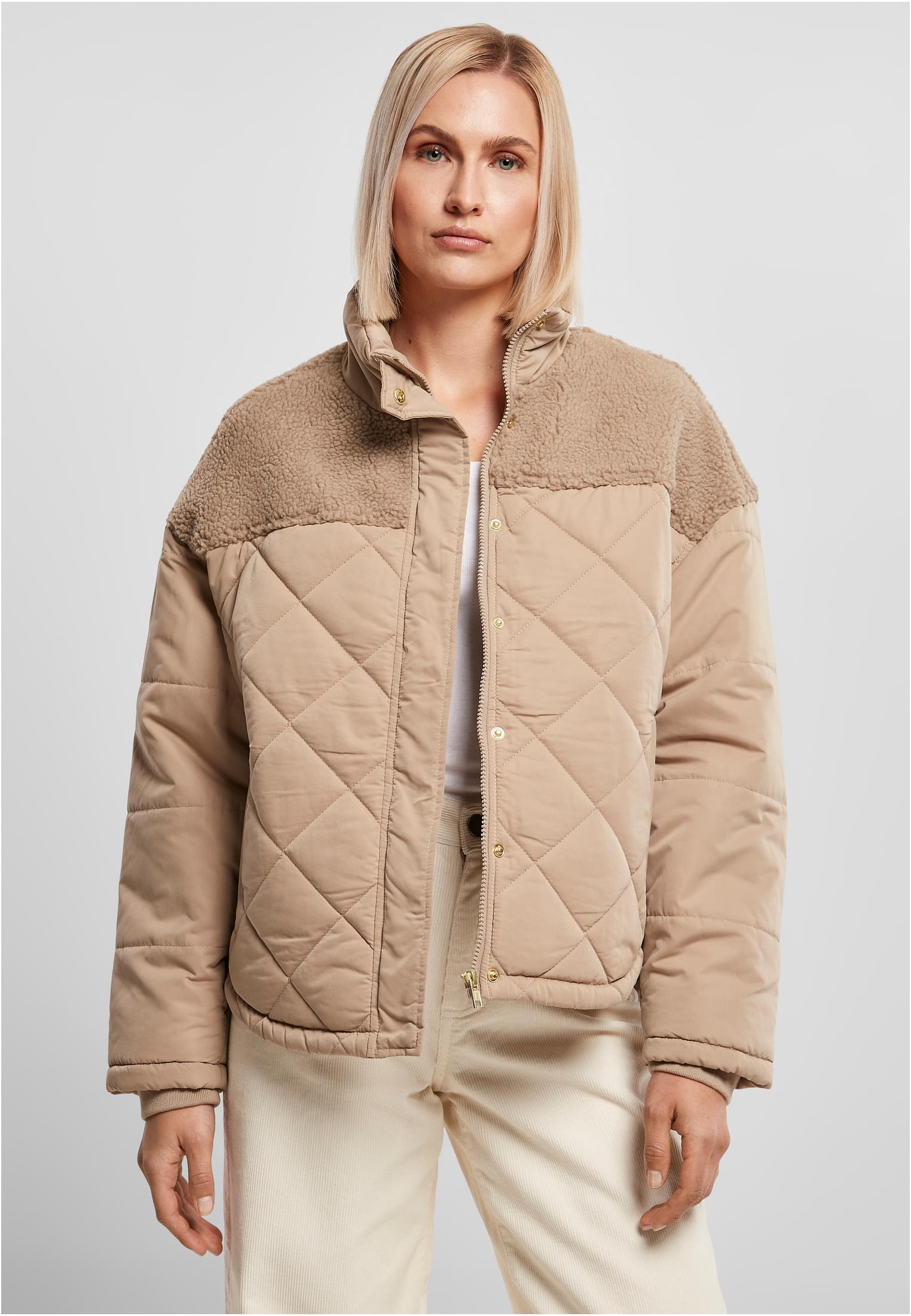 Ladies Oversized Diamond Quilt Puffer Jacket | softtaupe