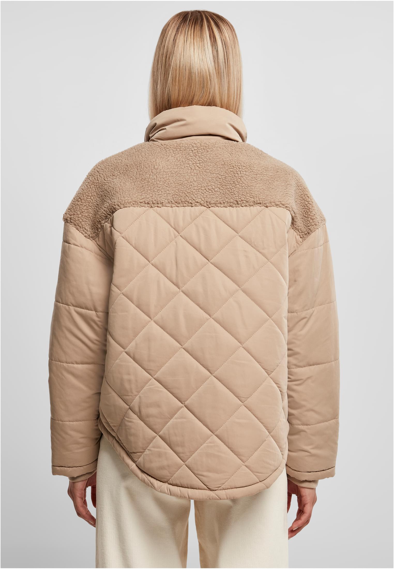 Ladies Oversized Diamond Quilt Puffer Jacket | softtaupe