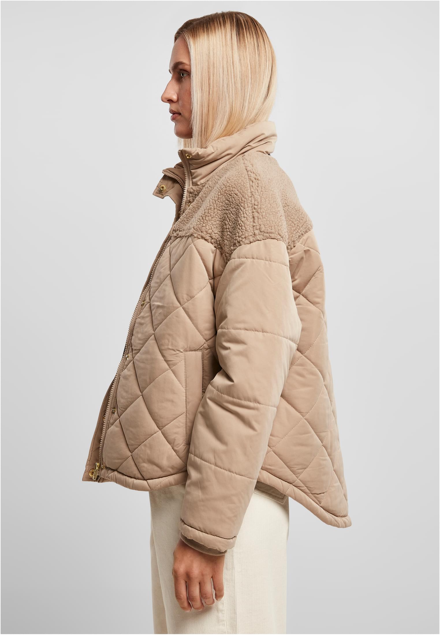 Ladies Oversized Diamond Quilt Puffer Jacket | softtaupe